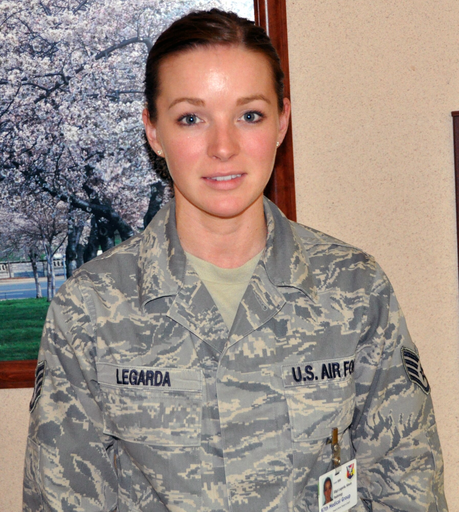 Staff Sgt. Alison Legarda, 87th Medical Support Squadron radiology technician from Bloomsburg, Pa. was announced as the Air Mobility Command command chief’s Airmen of the week. Legarda has received numerous awards throughout her career such as distinguished graduate from phase I and II technical school trainings, First Term Airman Center, and Airmen Leadership School, along with several monthly, quarterly, and yearly squadron and group awards. (U.S. Air Force photo by Airman 1st Class Ryan Throneberry/Released)