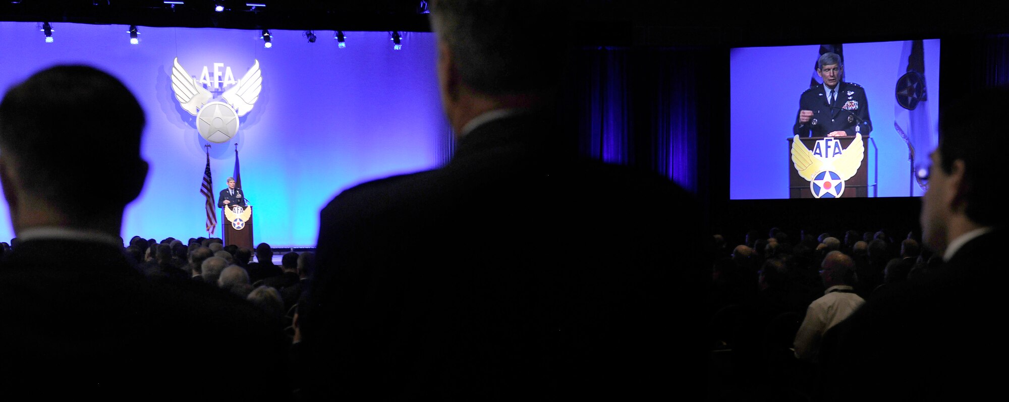 Air Force Chief of Staff Gen. Norton Schwartz addresses attendees Feb. 23, 2012, during the Air Force Association's 2012 Air Warfare Symposium and Technology Exposition in Orlando, Fla.  He told the audience the Air Force will maintain its readiness despite the austere fiscal environment.  (U.S. Air Force photo/Scott M. Ash)  