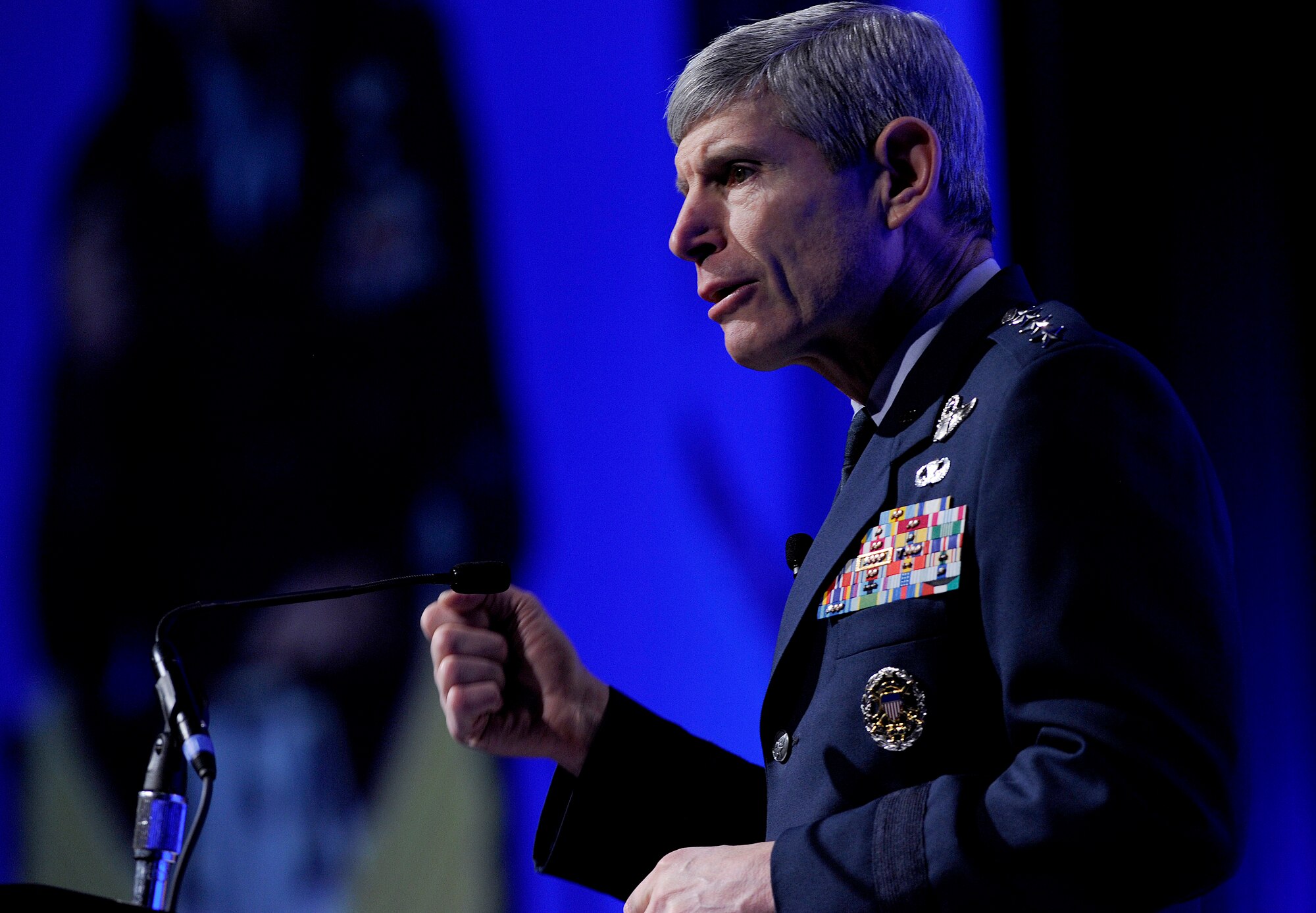 Air Force Chief of Staff Gen. Norton Schwartz addresses attendees Feb. 23, 2012, during the Air Force Association's 2012 Air Warfare Symposium and Technology Exposition in Orlando, Fla. He told the audience the Air Force will maintain its readiness despite the austere fiscal environment. (U.S. Air Force photo/Scott M. Ash)  