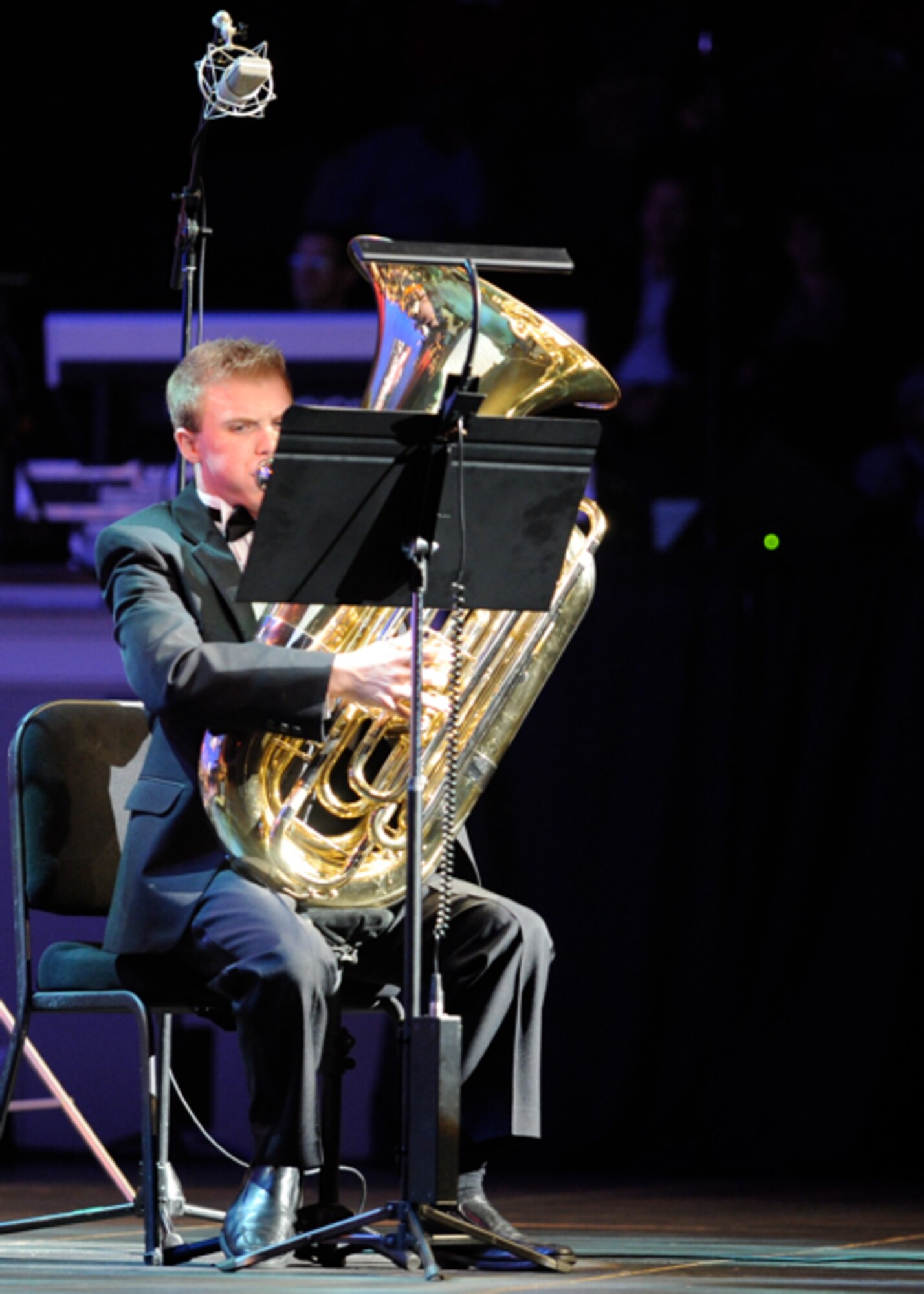 Colonel George S. Howard Young Artist competition winner, Evan Zegiel, performs with the United States Air Force Band during the Guest Artist Series concert at the Daughters of the American Revolution Constitution Hall in Washington, D.C. on Feb. 26.  Zegiel is a senior at West Boca Raton High School in Boca Raton, Fla. He has participated in multiple honor bands, including the Florida All-State Band and the Florida Bandmaster Association District 14 Honor Band. (U.S. Air Force photo/ Staff Sgt. Nichelle Anderson)