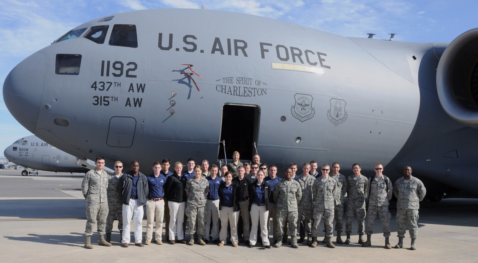 Cadets from the U.S. Air Force ROTC Detachment 775 visited Joint Base Charleston, S.C. Feb. 25, 2011. The cadets toured the base, learned about the numerous career paths within the U.S. Air Force, and experienced the daily mission of the 315th Airlift Wing. The cadets are students at the University of South Carolina. (U.S. Air Force photo/Staff Sgt. Shane Ellis)