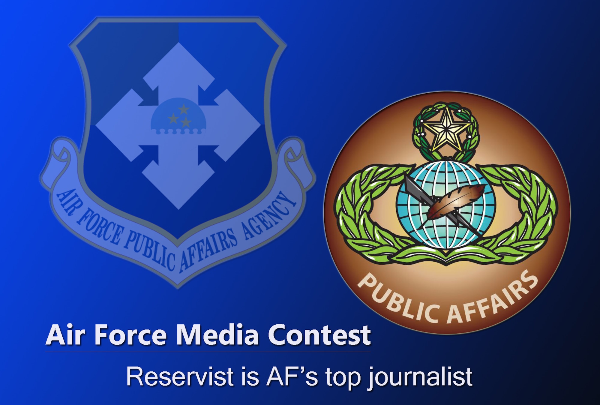 Three Air Force reservists won top honors in the 2011 Air Force Media Contest, according to an announcement Feb 27.  The winners from Air Force Reserve Command are Tech. Sgt. Shawn Jones, print journalist of the year, 514th Air Mobility Wing, Joint Base McGuire-Dix-Lakehurst, N.J.; Senior Airman Meredith Thomas, outstanding new writer, 916th Air Refueling Wing, Seymour Johnson AFB, N.C.; and Staff Sgt. Brent Skeen, TV feature report, 459th ARW, Joint Base Andrews, Md. (U.S. Air Force graphic/Phil Rhodes)

