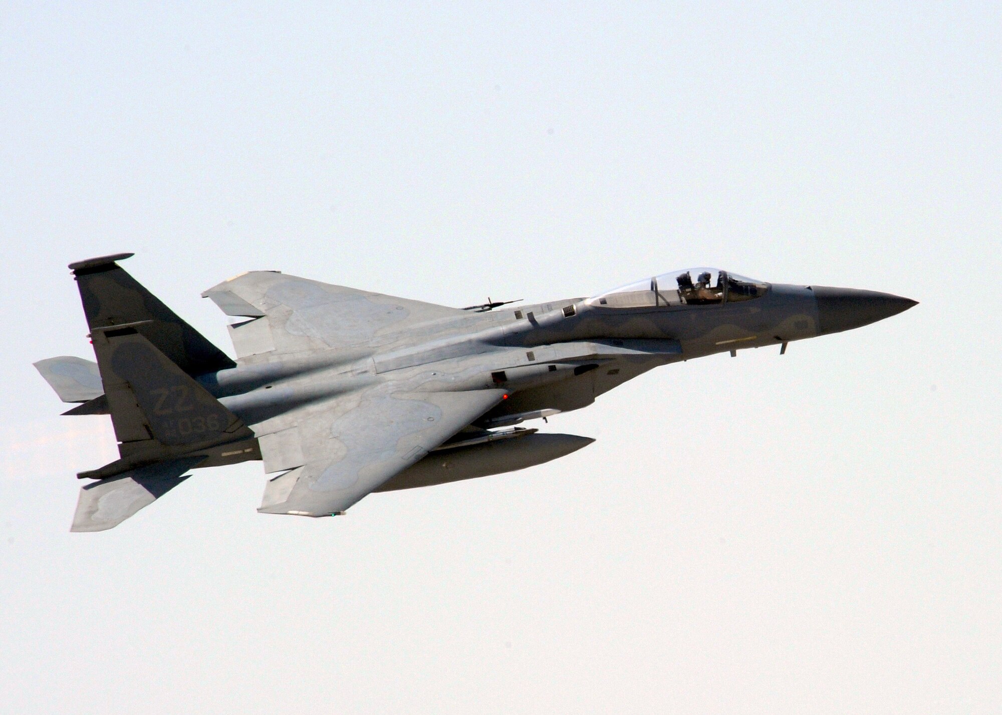 SOUTHWEST ASIA - Capt. Jeff Grossman takes off for a training sortie in his F-15 Eagle Feb. 22, 2012. The 44th Expeditionary Fighter Squadron, deployed from Kadena Air Base, Japan, flies with the 380th Air Expeditionary Wing in Southwest Asia. Their mission is both deterrence as part of the defense of the Arabian Gulf, and training with partners in the region. (U.S. Air Force photo/Staff Sgt. J.G. Buzanowski)