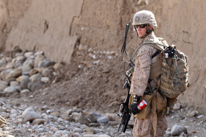 Lance Cpl. Nicholas Wurst, a team leader with 2nd Platoon, Lima Company, acts as cover man for the sweeper, marking possible improvised explosive devices and helping navigate the squad while patrolling Feb. 27, 2012. Wurst, currently deployed with 3rd Battalion, 7th Marine Regiment, is described by his peers as a jack-of-all-trades being able to fill whatever role is needed in the squad. While deployed, Wurst worked as a sweeper, a navigator, assistant squad leader, team leader, radio operator and rear security, trying to contribute any way he can to his squad.