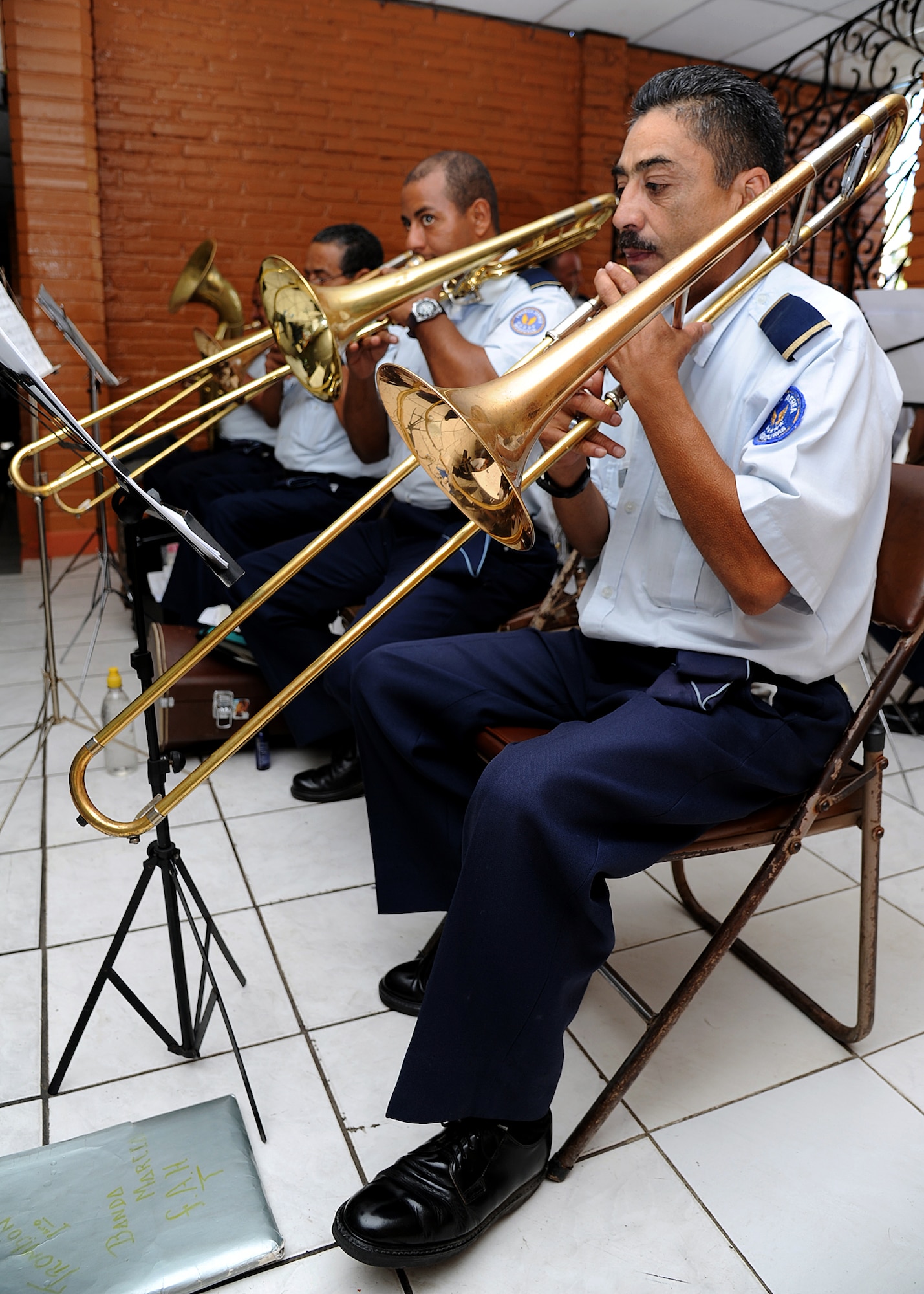 The Honduran air force band provided music before and after the closing ceremony, as well as the national anthem for both the United States and Honduras in Tegucigalpa, Honduras, Feb. 23.  (U.S. Air Force photo by Tech. Sgt. Lesley Waters)