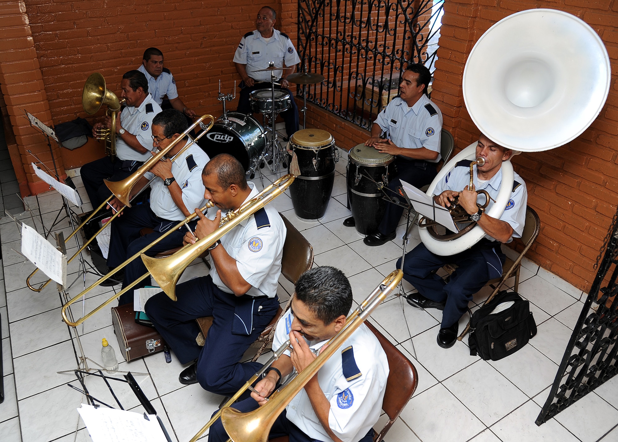 The Honduran air force band provided music before and after the closing ceremony, as well as the national anthem for both the United States and Honduras in Tegucigalpa, Honduras, Feb. 23.  (U.S. Air Force photo by Tech. Sgt. Lesley Waters)