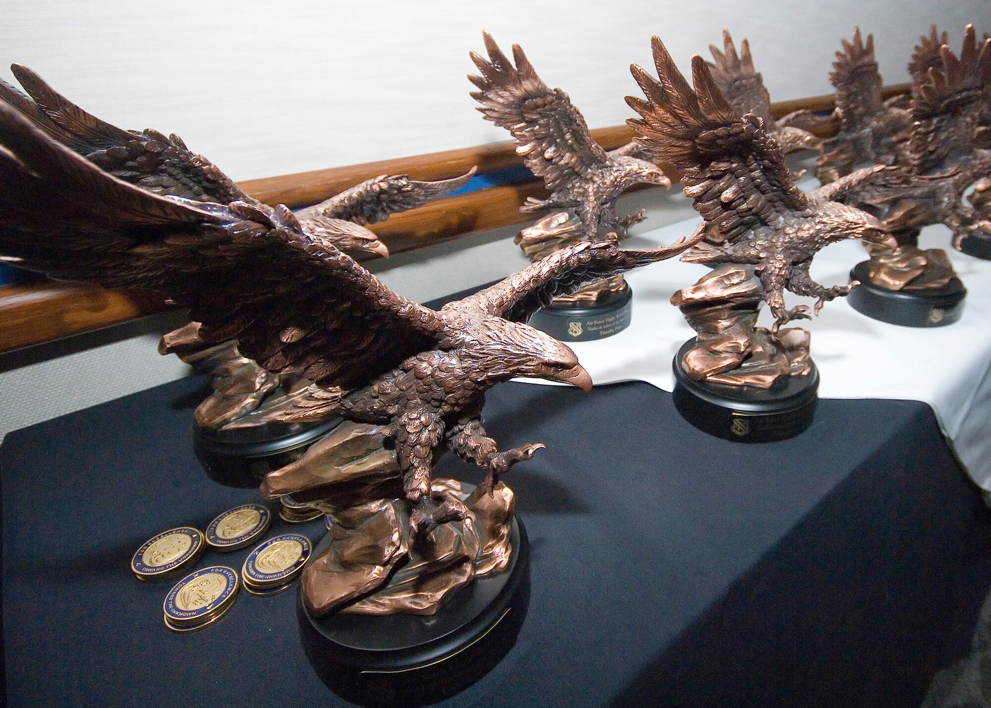 The awards for Air Force Flight Test Center Annual Award winners were on display throughout the banquet. Brig. Gen. Robert C. Nolan II, commander, AFFTC, handed out awards to winners in 16 categories, Feb. 24. 