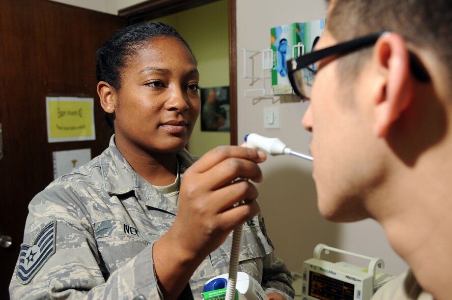 Tech. Sgt. Arlitha Ivey, of the 386th Expeditionary Medical Group, is a 386th Expeditionary Medical Squadron shift leader deployed from the 96th Medical Group, Eglin Air Force Base, Fla. (U.S. Air Force photo/Staff Sgt. James Lieth) 
