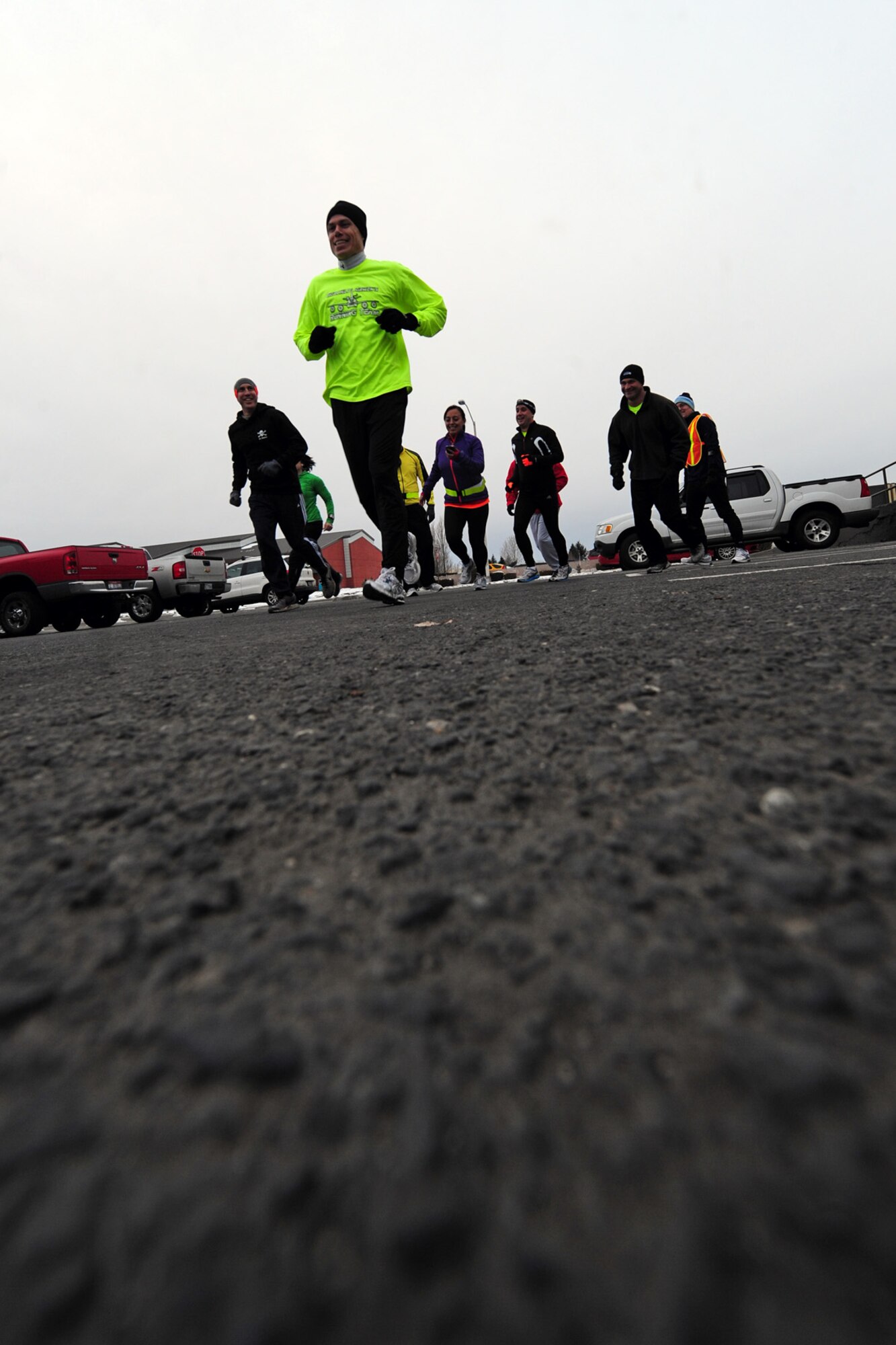 Members of the Fairchild Airmen’s Running Team begin their weekly run at the Funspot Tuesday. (U.S. Air Force photo by Airman 1st Class Taylor Curry)
