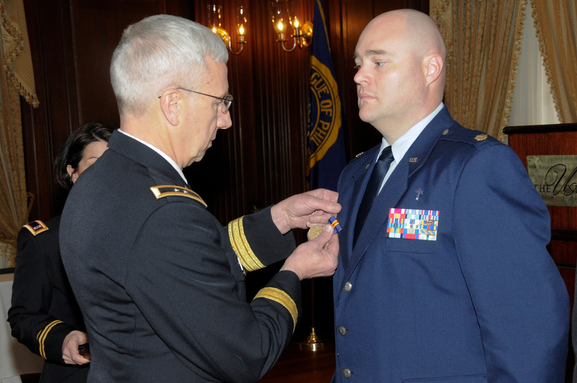 On Feb. 25, the Pa. National Guard and the Octavius V. Catto Society re-establish a tribute to one of Philadelphia’s citizen soldiers, with a ceremony hosted by the Union League of Philadelphia. Air National Guard Chaplain Maj. Jonathan Bell, 171st Air Refueling Wing, and Army 1st Sgt. Kevin Bittenbender, 55th Brigade Special Troops Battalion, Alpha Company, were selected as this year’s recipients of the award. Photo by Army Sgt. Matt Jones.