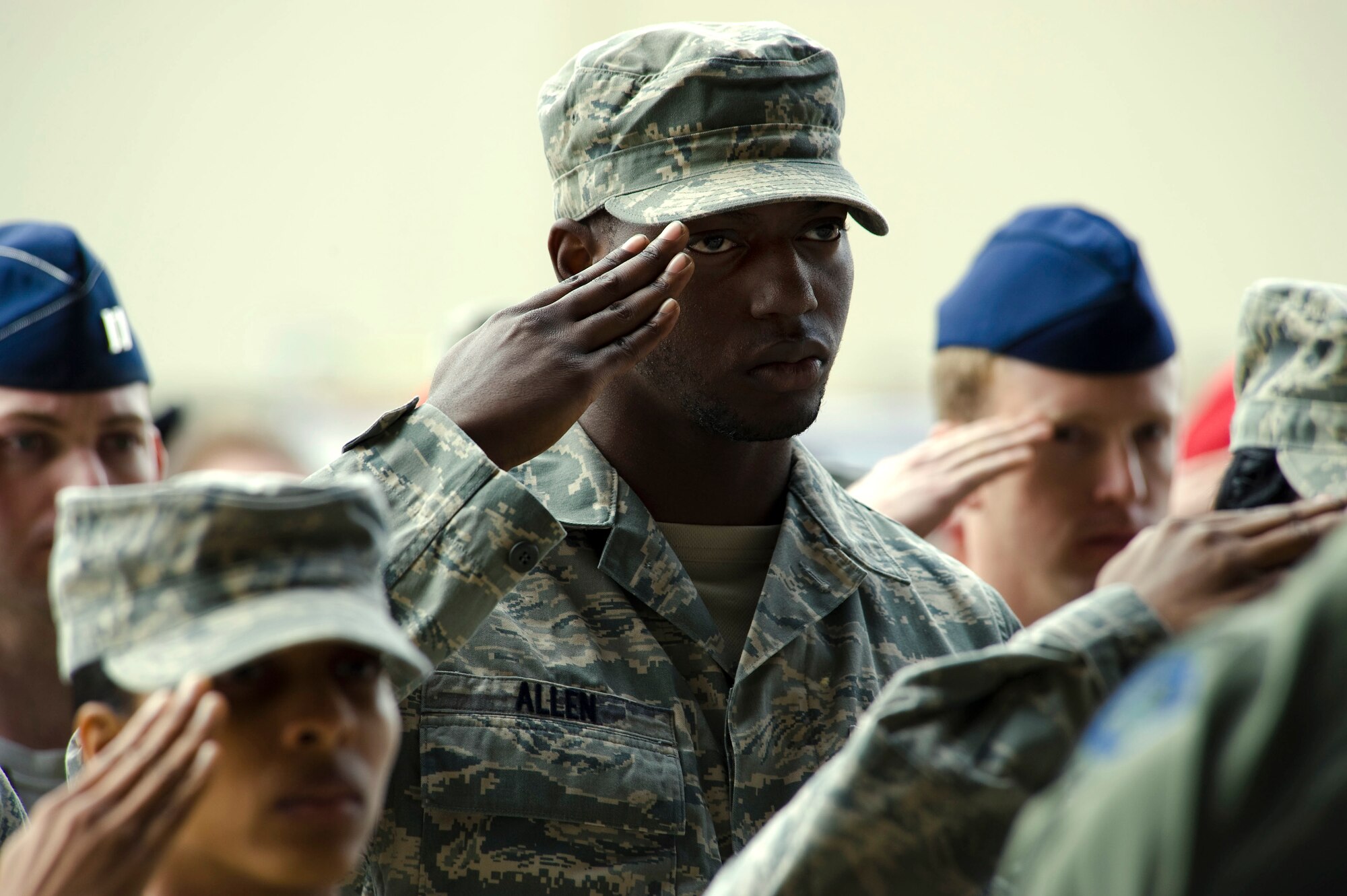 Members of the Air Force special operations community pay their final respects at a memorial service at Hurlburt Field, Fla., Feb. 28, 2012. The ceremony honored the lives of Capt. Ryan P. Hall from the 319th Special Operations Squadron, Capt. Nicholas S. Whitlock and 1st Lt. Justin J. Wilkens from the 34th Special Operations Squadron and Senior Airman Julian S. Scholten from the 25th Intelligence Squadron who all died in a Feb. 18, 2012, U-28A crash in Djibouti, Africa. (U.S. Air Force photo/Staff Sgt. Vanessa Valentine)(Released)
