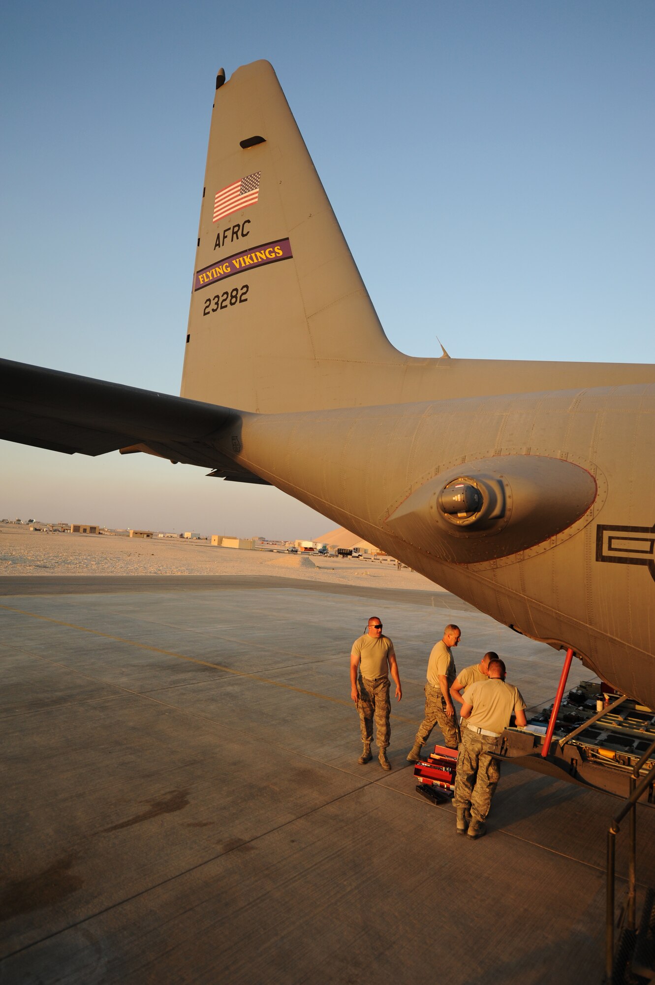 SOUTHWEST ASIA – Airmen from the 746th Expeditionary Aircraft Maintenance Unit work on a C-130H3 Hercules during a home station check here Feb. 28, 2012. The Airmen work on the aircraft 24-hours a day during home station checks to get the C-130 back into an operational status as soon as possible. C-130s are able to land on both standard and substandard runways, and can also take off in relatively short distances, which makes it useful for specialized missions. (U.S. Air Force photo/Staff Sgt. Nathanael Callon)