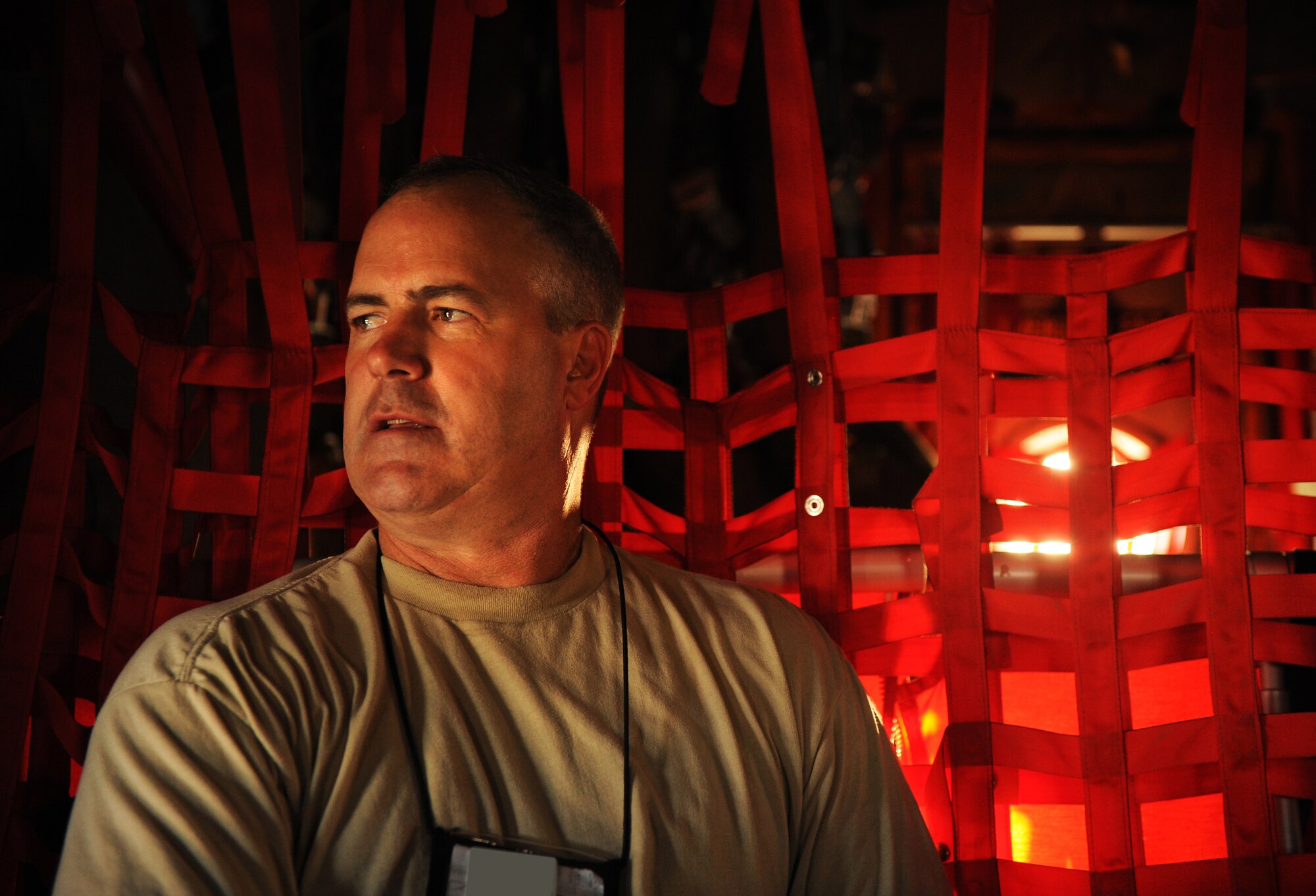 SOUTHWEST ASIA – Master Sgt. Thomas Donnelly, 746th Expeditionary Aircraft Maintenance Unit electrical and environmental systems supervisor and native of Cloquet, Minn., takes a break inside a C-130H3 Hercules during a home station check here Feb. 28, 2012. Donnelly has worked on the C-130 for 31 years, starting out as active-duty and then transitioning to the reserve component. He has worked on the C-130 through three Air Force career fields, including fuel systems, hydraulics, and now electrical and environmental systems. (U.S. Air Force photo/Staff Sgt. Nathanael Callon)