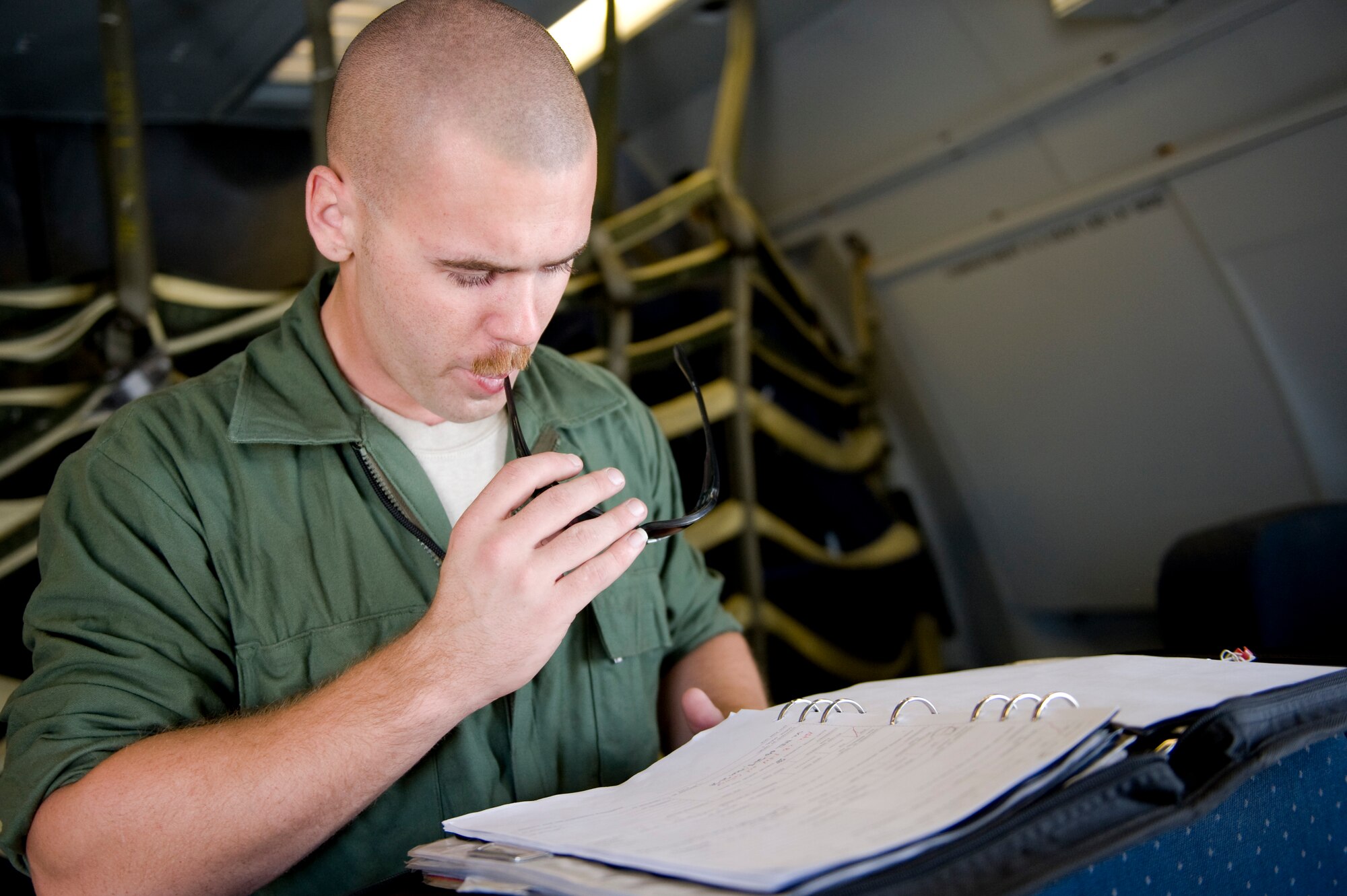 U.S. Air Force Airman 1st Class Colby Dickes, a KC-10 Extender crew chief from the 380th Expeditionary Aircraft Maintenance Squadron, performs pre-flight checks on a  KC-10 from the 908th Expeditionary Air Refueling Squadron at at an undisclosed location in Southwest Asia, Feb. 24, 2012. The 908th EARS provides critical air refueling to aircraft in the area of responsibility, delivering more than one million gallons of fuel to the fight every day. In 2011, the 908th EARS offloaded more than 390 million pounds of fuel to more than 28,000 aircraft, and flew more than 36,700 hours in almost 4,600 missions. The average sortie length for a KC-10 mission in Southwest Asia is about eight hours. (U.S. Air Force photo by Staff Sgt. Greg C. Biondo)