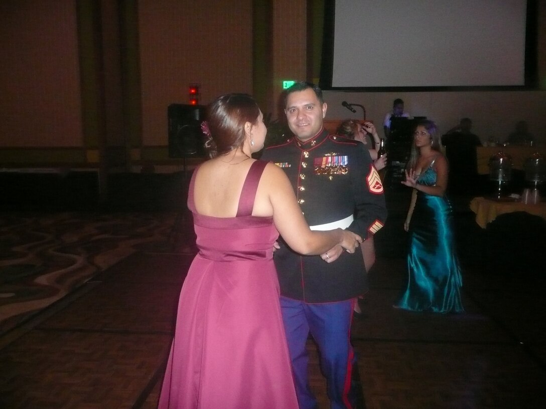 Marine Coprs Forces Special Operations Command, 1st Marine Special Operations Battalion, Marine Corps Ball 2010, SSgt Ramon Navarro enjoys a dance with his wife.