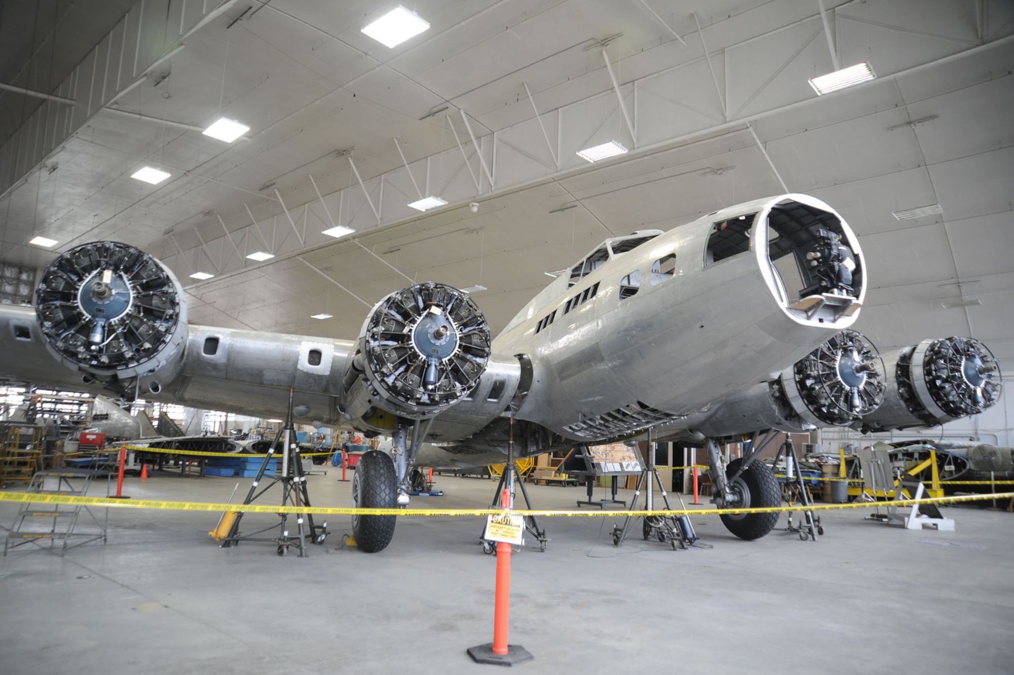 DAYTON, Ohio (12/2011) -- The B-17F "Memphis Belle" in the restoration hangar at the National Museum of the United States Air Force. (U.S. Air Force photo)