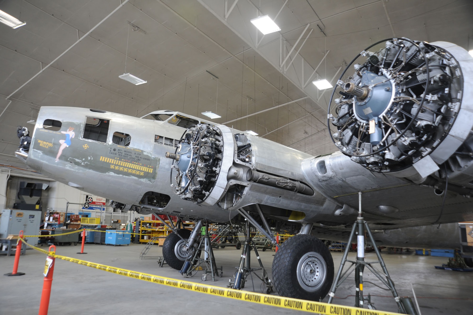 DAYTON, Ohio (12/2011) -- The B-17F "Memphis Belle" in the restoration hangar at the National Museum of the United States Air Force. (U.S. Air Force photo)