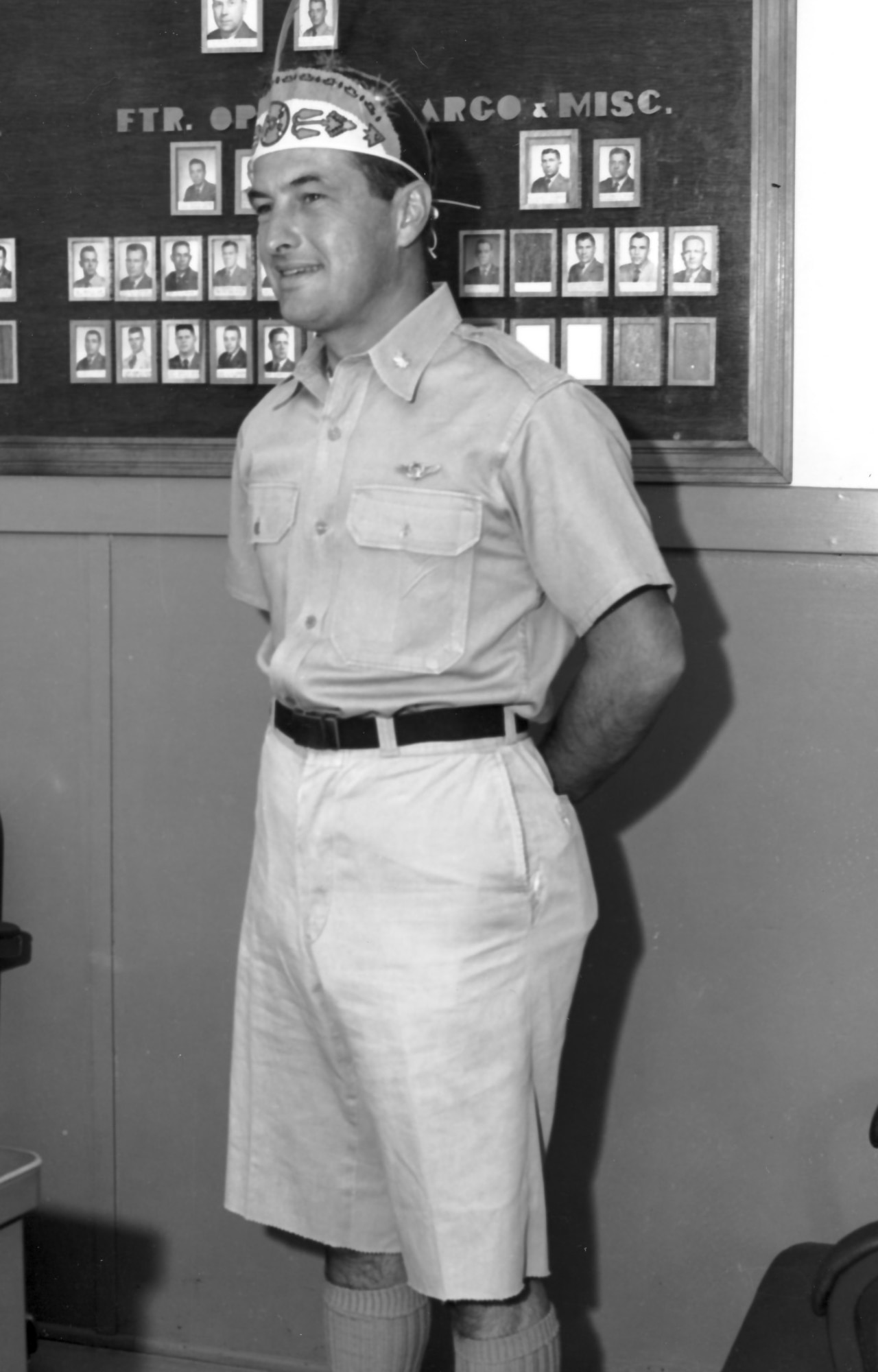 Maj. Frank K. “Pete” Everest appears wearing the official desert uniform, and what looks like an Indian headdress. (Courtesy Photo) 