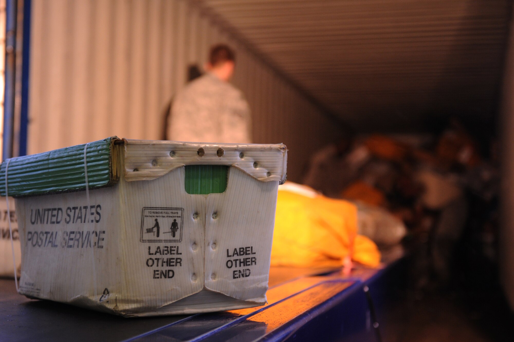 SPANGDAHLEM AIR BASE, Germany – Mail moves down a conveyor belt at the Spangdahlem Post Office here Jan. 2. The post office processed 423,000 pounds of inbound mail from Nov. 1 to Dec. 31 to ensure Saber Airmen and their families received their packages for the holiday season. (U.S. Air Force photo/Airman 1st Class Matthew B. Fredericks)