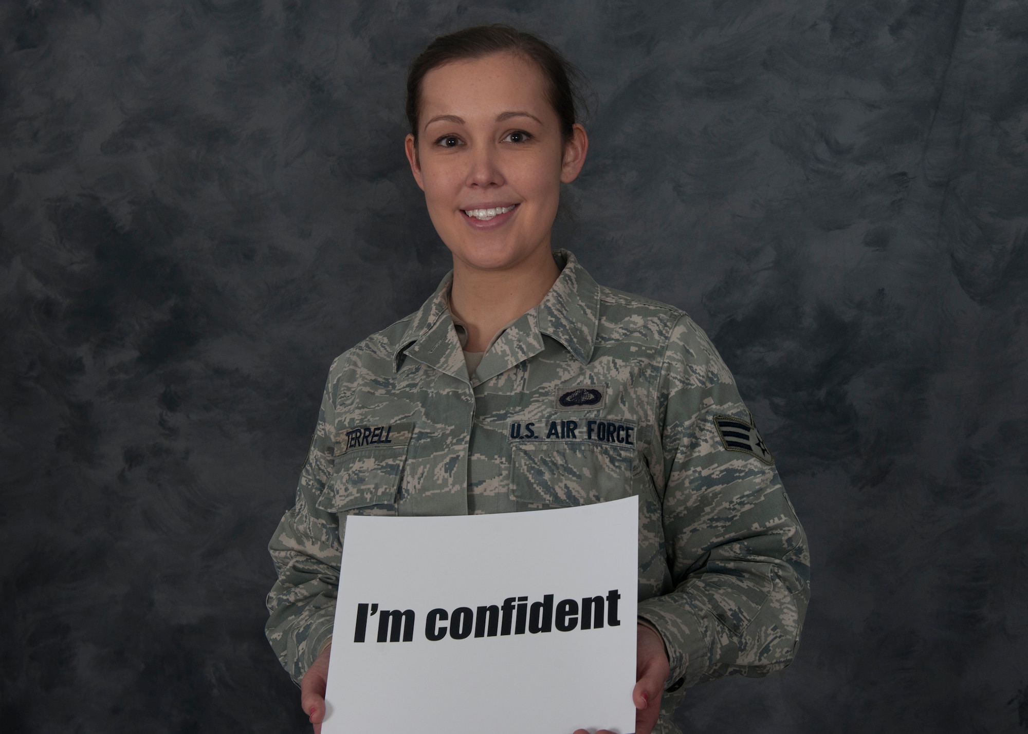 U.S. Air Force Senior Airman Shelby Terrell, 23rd Contracting Squadron, poses for a “confident” portrait Jan. 4, 2011, at Moody Air Force Base, Ga., to support Women’s Self-Empowerment Week. This week, Jan. 5 to 9, encourages women to reflect on and feel good about what they’ve accomplished, the contributions they’ve made to society and setting new goals for the future. Terrell is proud of her accomplishments as a woman in the Air Force, especially after her deployment.  She feels as though she exudes more confidence now than ever. (U.S. Air Force photo by Senior Airman Eileen Meier/Released)