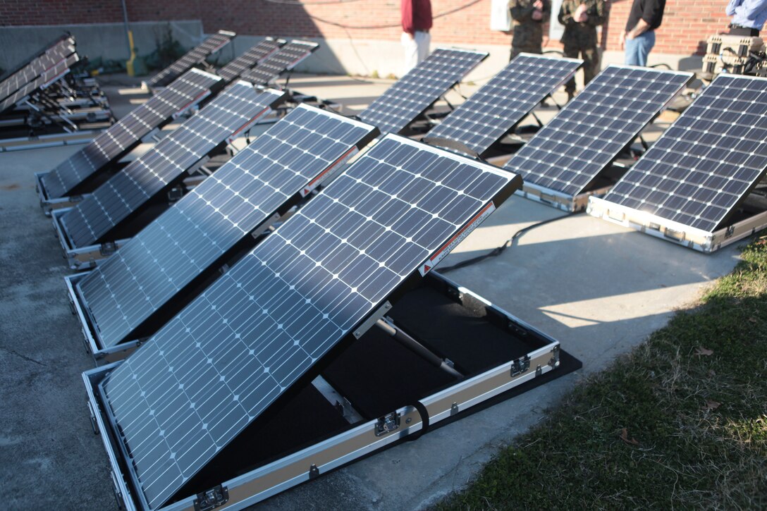 The Ground Renewable Expeditionary Energy Network System consists of a series of solar panels which collect energy and store them in four high energy lithium battery packs. The GREENS system allows forward deployed troops the opportunity to use a renewable energy source instead of fossil fuels or batteries that cannot be recharged.