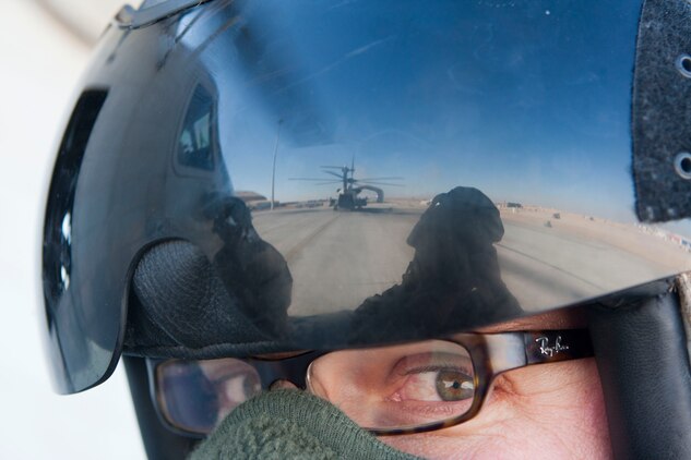 U.S. Marines of Marine Heavy Helicopter Squadron 363 (HMH-363) conduct an end of day assessment on a CH-53D Sea Super Stallion, Camp Bastion, Helmand Province, Afghanistan, Jan. 5, 2012. End of day assessments are conducted after flight operations ensuring aircraft of HMH-363 are ready to support future missions. (U.S. Marine Corps photo by Lance Cpl. Robert R. Carrasco/Released).