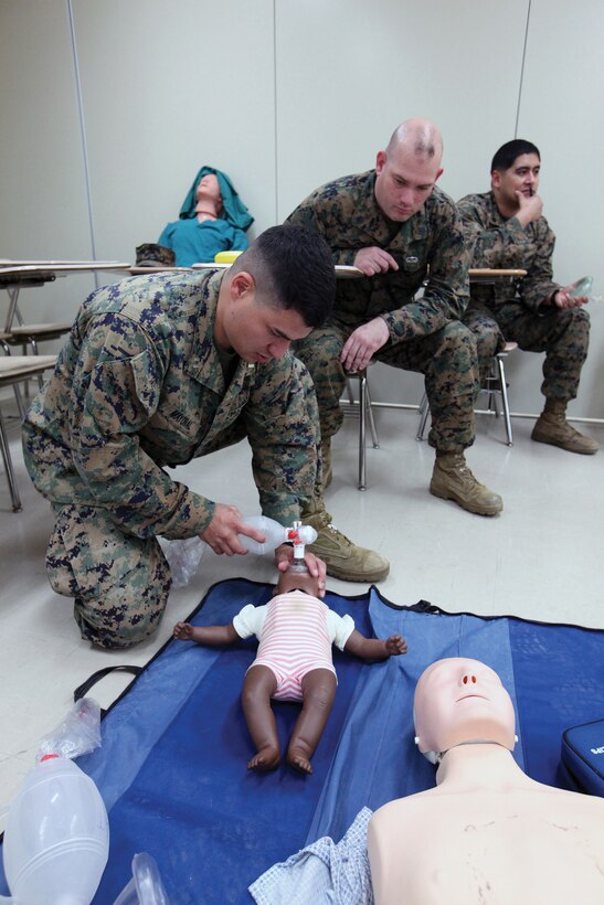 During the class, which was taught by 3rd Medical Bn. personnel, students were able to learn the differences in providing aid for adults, children and infants.