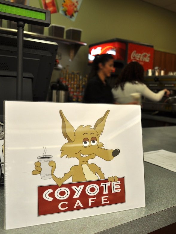 The Coyote Cafe opened Jan. 3, 2012 in the Community Activities Center and serves Team Beale with a variety of hot and cold beverages as well as snacks to get their day started. Ashley Murphy and Ashlie Compton, both 9th Force Support Squadron baristas, hope customers tell their friends and come in to enjoy all the cafe has to offer. (U.S. Air Force photo by Senior Airman Chuck Broadway/Released)