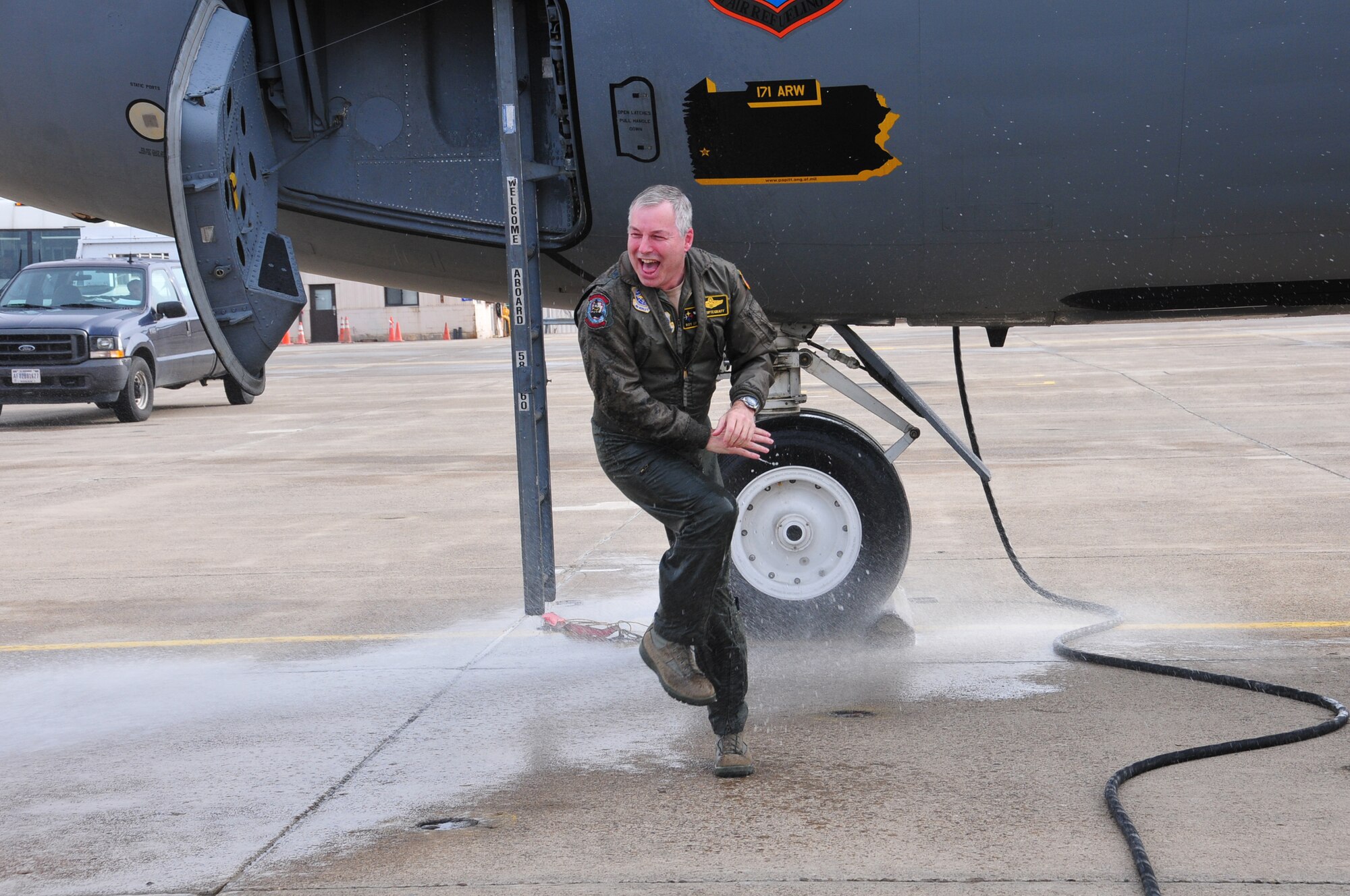 Brig. Gen. Roy Uptegraff, commander 171st Air Refueling Wing, completes the last flight of his career December 29, 2011. (National Guard photo by Master Sgt. Ann Young) (Released)