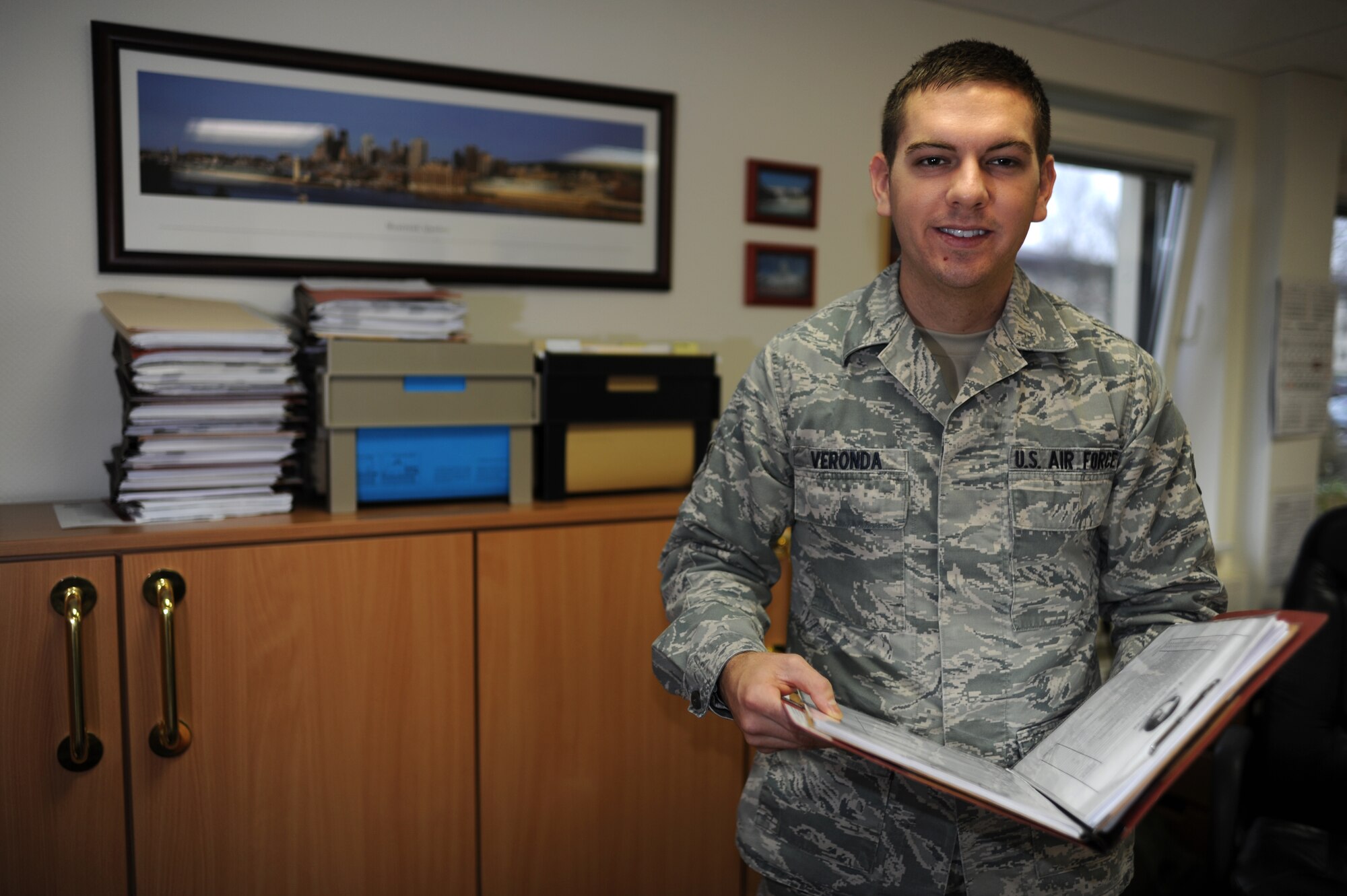 SPANGDAHLEM AIR BASE, Germany -- Airman 1st Class Foster Veronda, 52nd Contracting Squadron, is the Super Saber Performer for the week of Jan. 5-11. (U.S. Air Force photo/Airman 1st Class Matthew B. Fredericks)