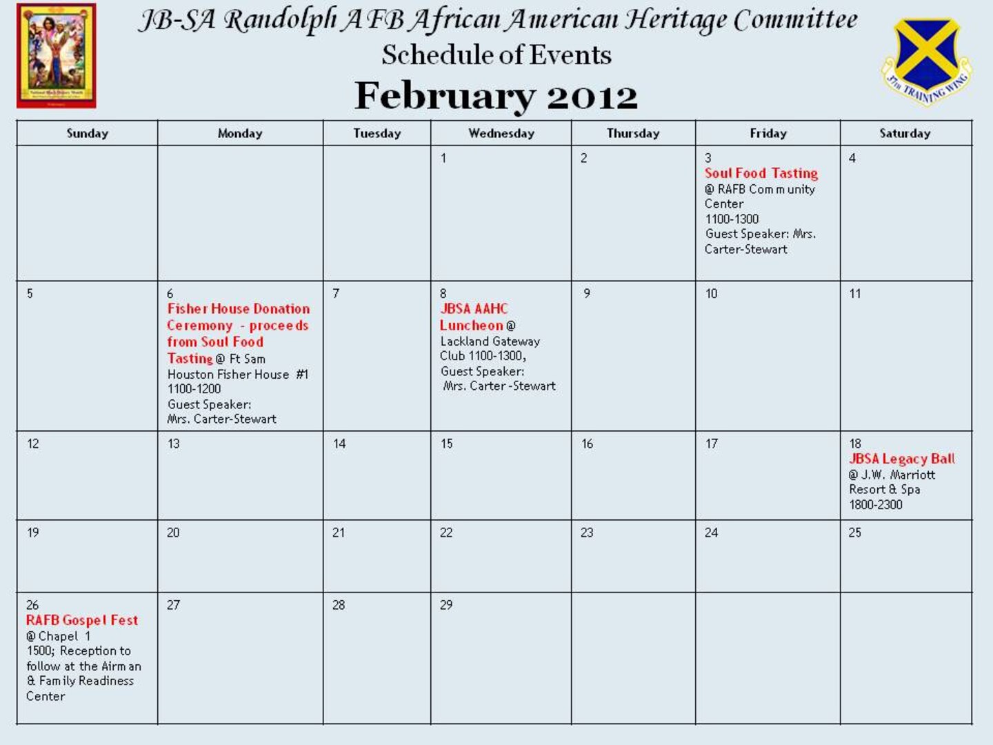 JBSA Randolph AFB African American Heritage CommitteeSchedule of Events