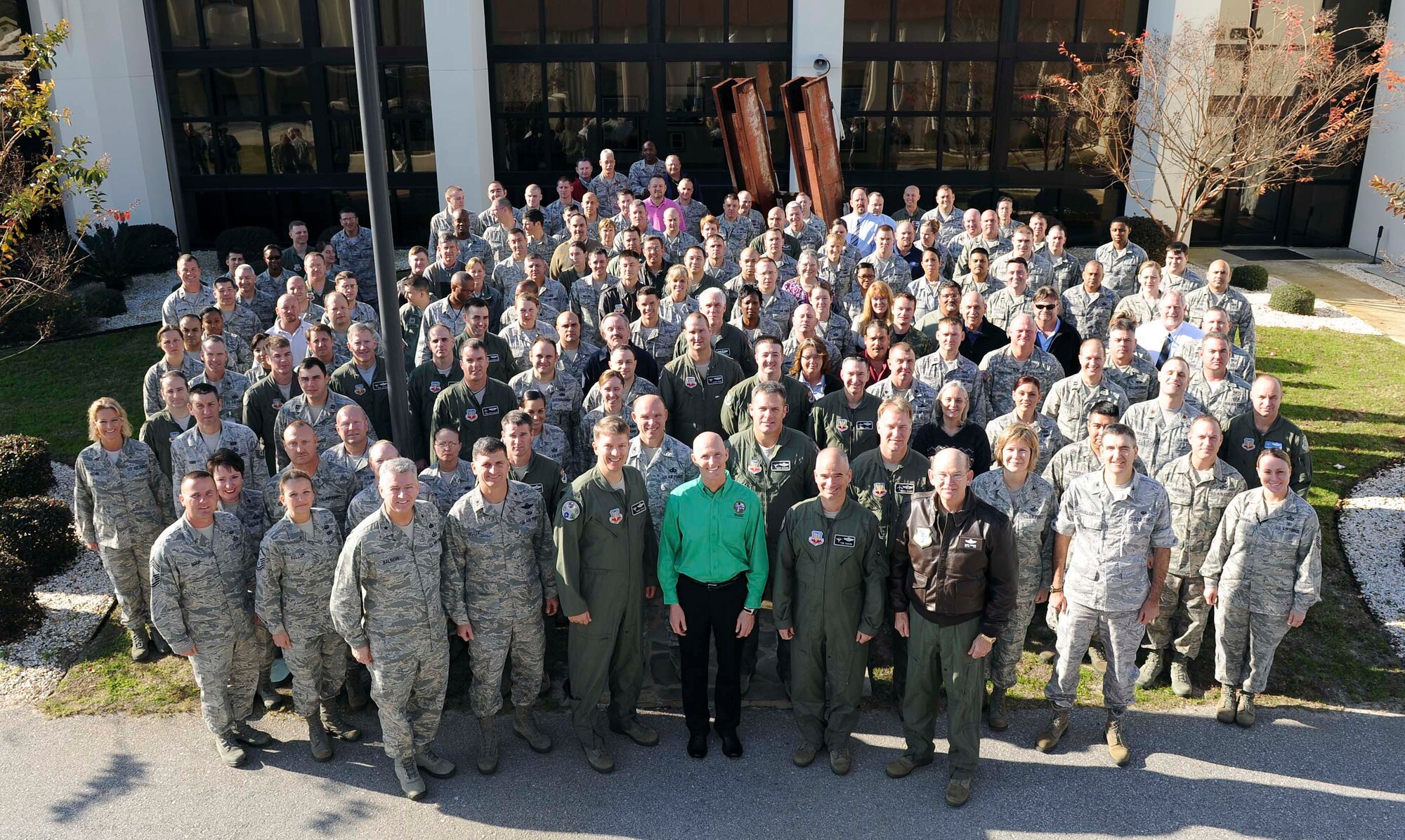 Florida Gov. Rick Scott takes a photo with Florida Air National Guardsmen from the 101st Air and Space Operations Group, which provides the manning for the 601st Air and Space Operations Center, during a visit to Tyndall Air Force Base, Fla., Jan. 5. Scott came to Tyndall to visit with the Airmen and to see firsthand the capabilities and assets Tyndall has to offer. (U.S. Air Force photo by Lisa Norman) 