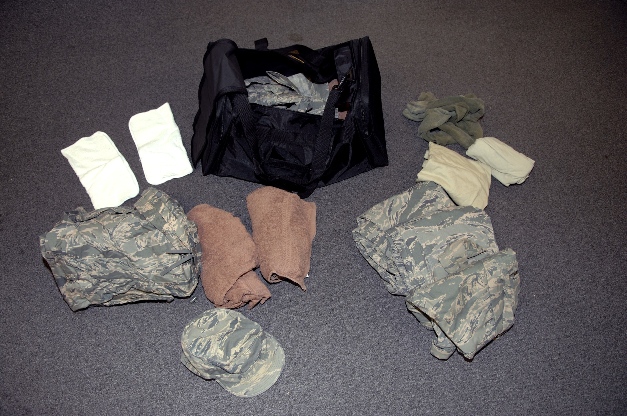 Mobility bags consist of items needed for a deployed environment. This includes uniforms and physical training gear as well as a month-long supply of personal hygiene items like shampoo, shaving equipment and toothpaste. (Courtesy photo)
