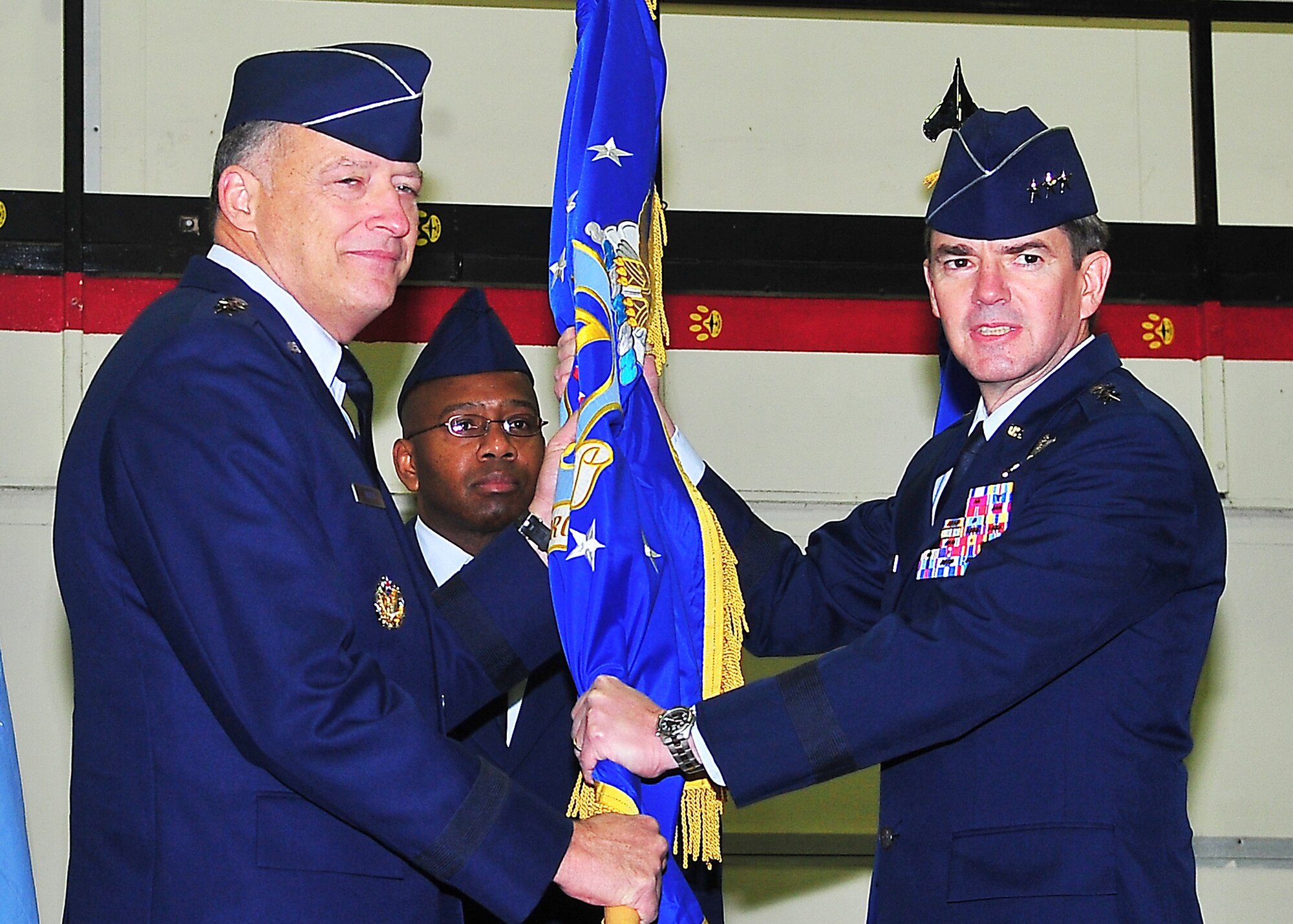 Lt. Gen. Jan-Marc Jouas assumed command of the 7th Air Force from Lt. Gen. Jeffrey Remington during a change of command ceremony at Osan Air Base, Republic of Korea, Jan. 6, 2012. Remington retires after nearly 35 years of active duty service. (U.S. Air Force photo/ Staff Sgt. Daylena Gonzalez)