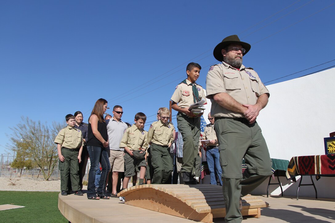 Cub Scouts with Pack 78, aboard the Combat Center, were awarded their Arrow of Light  patches during their crossing over ceremony to Boy Scout Troops 78 and 77 at Heritage Park Jan. 6, 2011. The Arrow of Light is the highest award given to Cub Scouts and one of the few Cub Scout awards they can continue to wear with their Boy Scout uniforms.