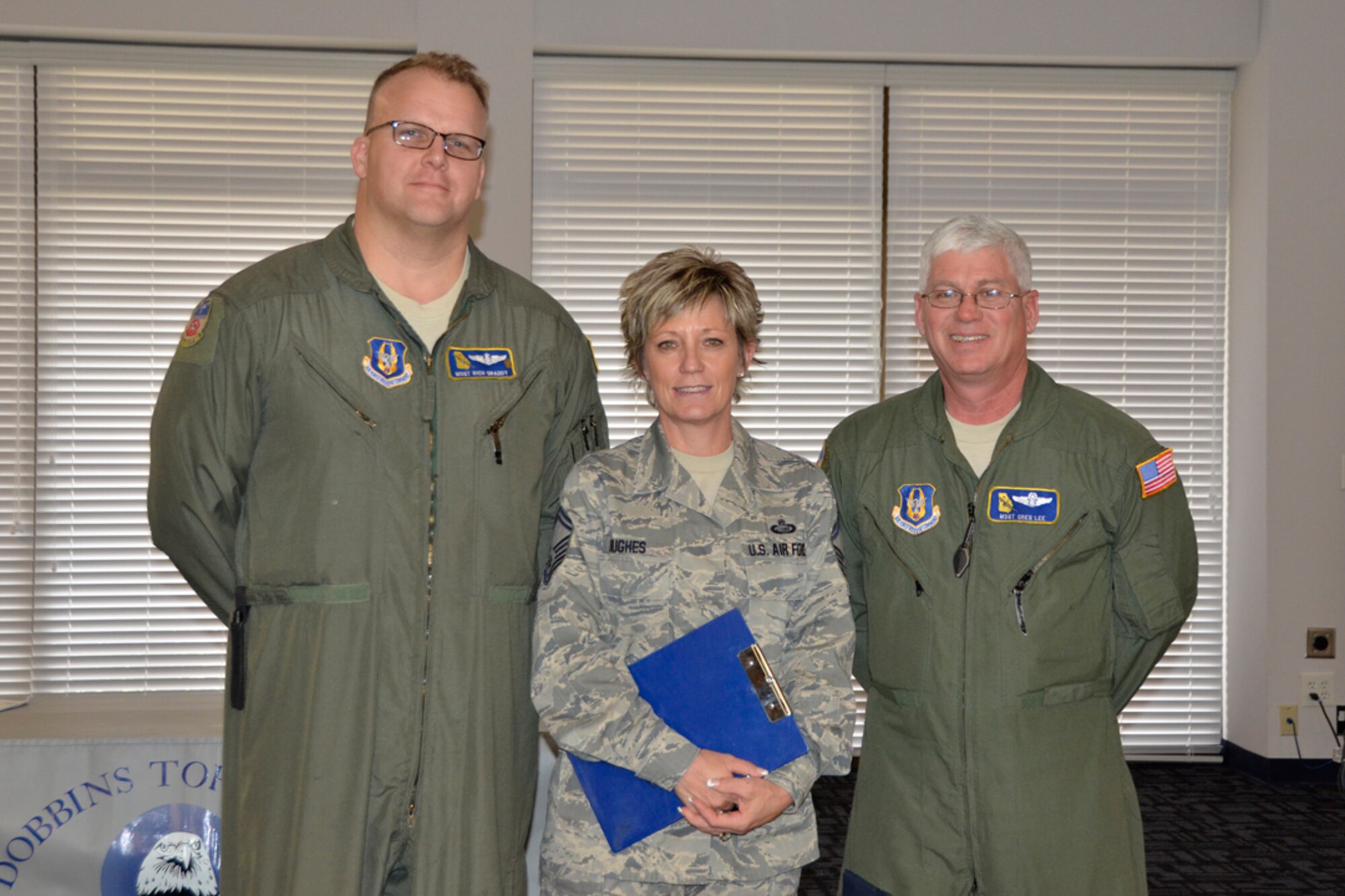 Retired 94 AW Command Chief Master Sgt. John M. Anderson took time out from a base visit to attend the meeting. The Top Three continues to enrich our junior Airmen, and make the Dobbins community a better place, said Anderson. (U.S. Air Force photo/Master Sgt. James Branch)