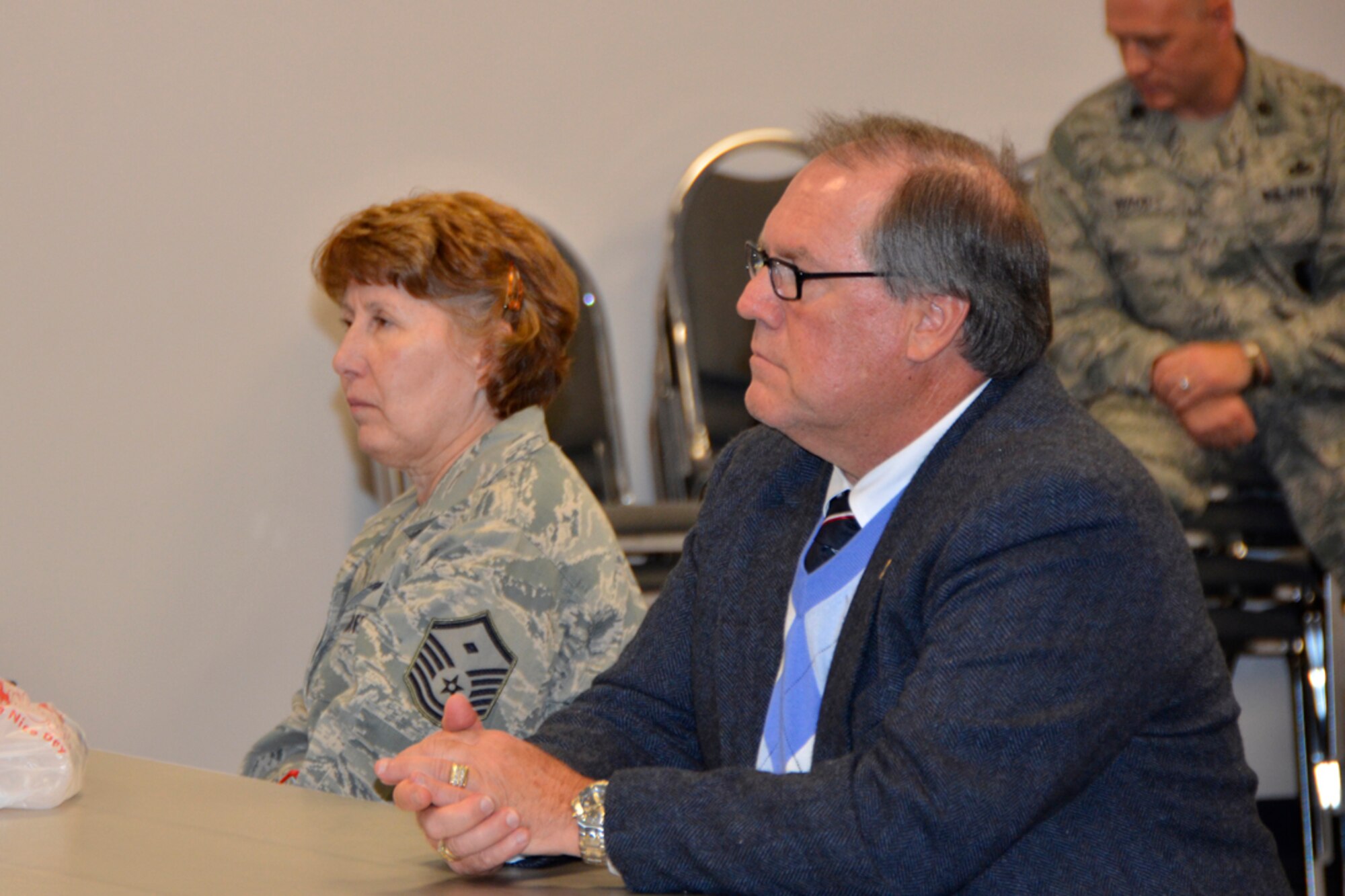 The Dobbins Top Three cumulated 2011 with its final meeting and elections of new officers Dec. 4. Master Sgt. Richard Grad¬dy, 700th Airlift Squadron loadmaster, was elected vice presi¬dent, Senior Master Sgt. Joyce Hughes, 94th Airlift Wing Edu¬cation Office chief, president and Master Sgt. Greg Lee, 700 AS loadmaster, treasurer. (U.S. Air Force photo/Master Sgt. James Branch)
