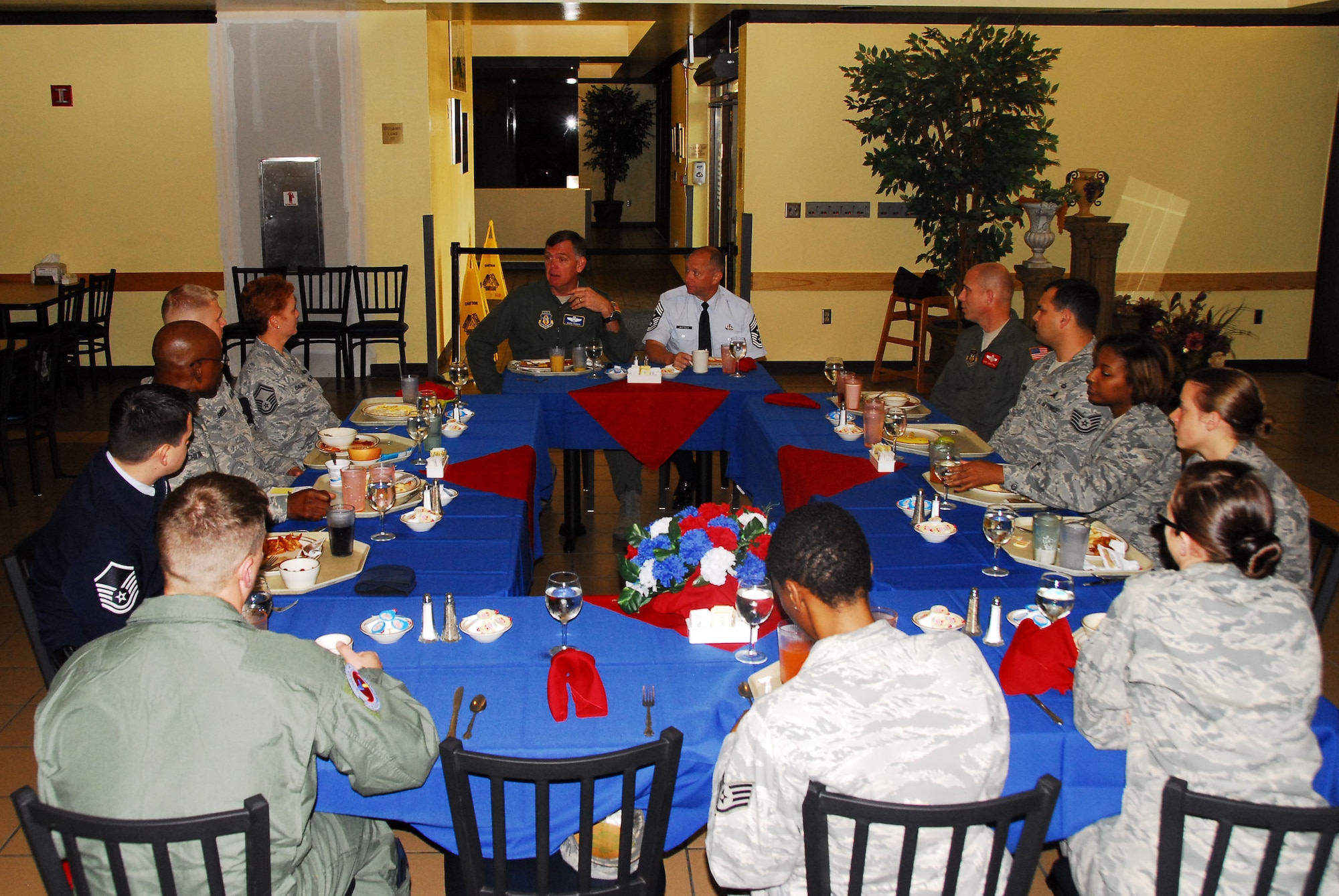 Maj. Gen. Wallace W. "Wade" Farris, Jr., 22nd Air Force commander, speaks to 403rd Wing Reservists at an airmen's breakfast saturday morning of January Unit Training Assembly. Only a handful of derserving airmen where selected to attend the breakfast and interact with General Farris. They had the opportunity to ask him questions and visit before the wing commander's call. (U.S. Air Force Photo/Staff Sgt. Tabitha Dupas)