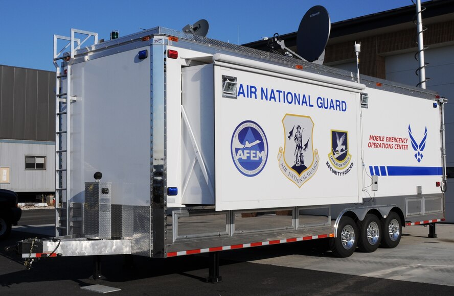 The Maryland Air National Guard recently acquired a Mobile Emergency Operations Center which is designed to support civilian entities in a disaster in Maryland, Virginia, West Virginia, Pennsylvania and Delaware. The trailer is stored at the fire station at Warfield Air National Guard Base in Baltimore, Md. (National Guard photo by Tech. Sgt. David Speicher/RELEASED)