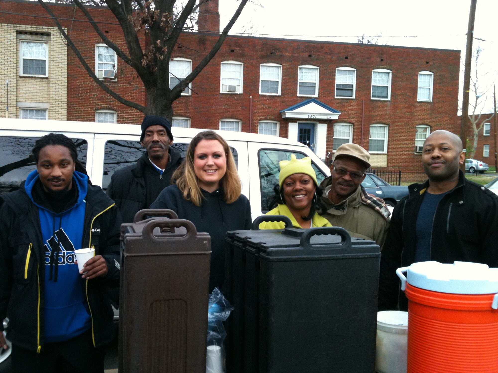 Over the holiday season, members of the 317th Recruiting Squadron teamed up with D.C. Central Kitchen to serve up hot meals to people in need here.  D.C. Central Kitchen is an organization that prepares and delivers thousands of meals a day to Washington, D.C. area homeless shelters, transitional homes, rehabilitation clinics and afterschool programs. (U.S. Air Force photo) 
