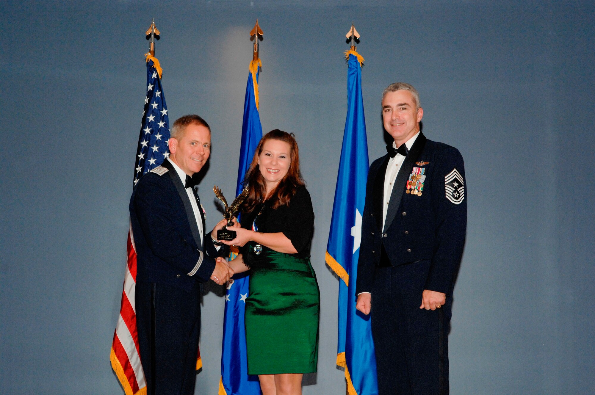 Civilian Category I of the Year was awarded to Mrs. Sally K. Mellen, 325th Security Forces Squadron unit program coordinator, in a ceremony Jan. 6 at the Heritage Club. (U.S Air Force photo by Chris Cokeing)