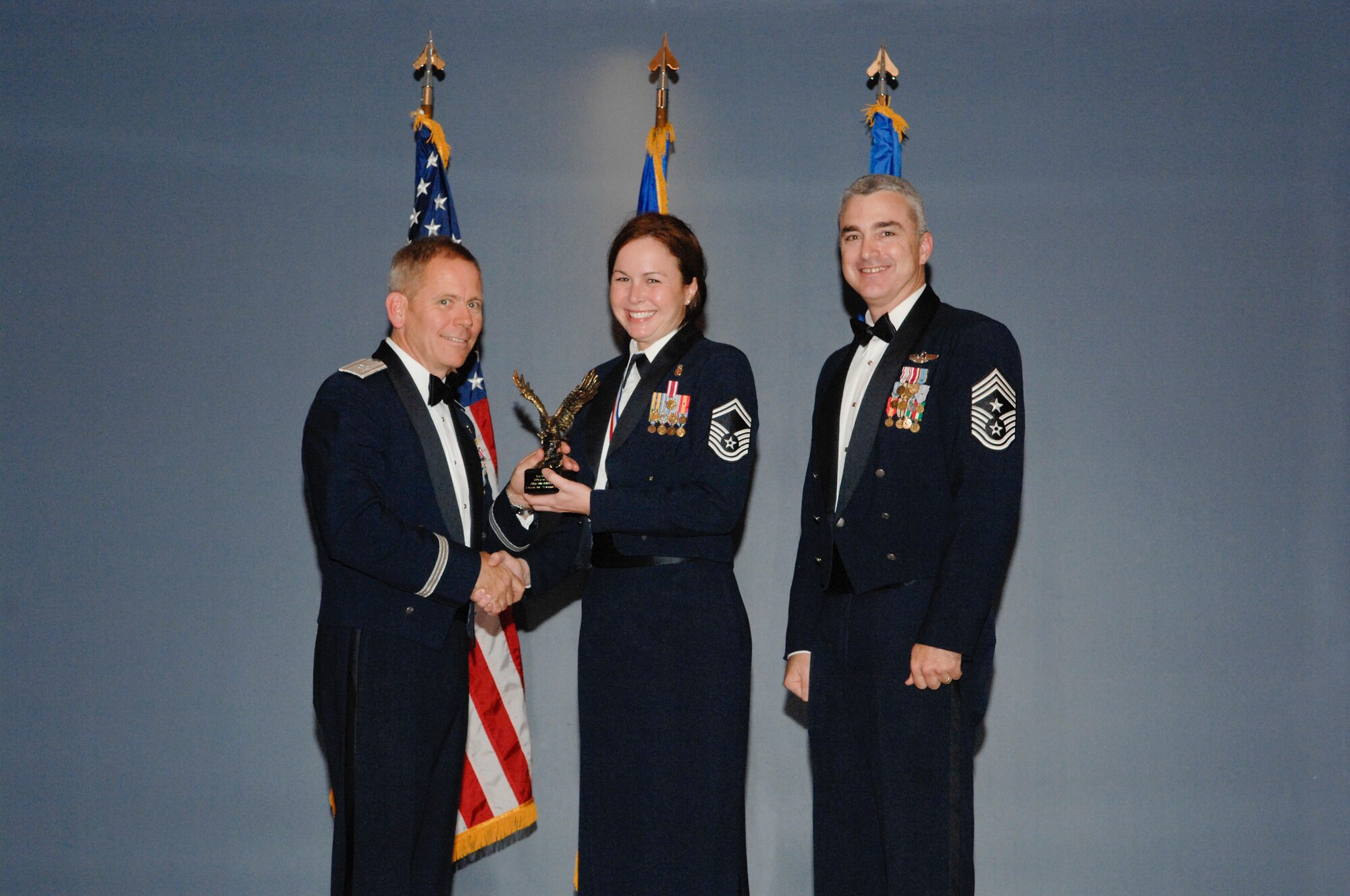 Senior Non-Commissioned Officer of the Year was awarded to Senior Master Sgt. Jody L. Petersen, 325th Medical Support Squadron superintendent, in a ceremony Jan. 6 at the Heritage Club. (U.S Air Force photo by Chris Cokeing)
