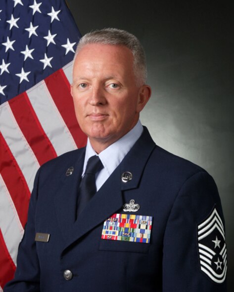 Chief Master Sgt. Wendell Peacock is the 94th Airlift Wing command chief. (U.S. Air Force photo/Don Peek)