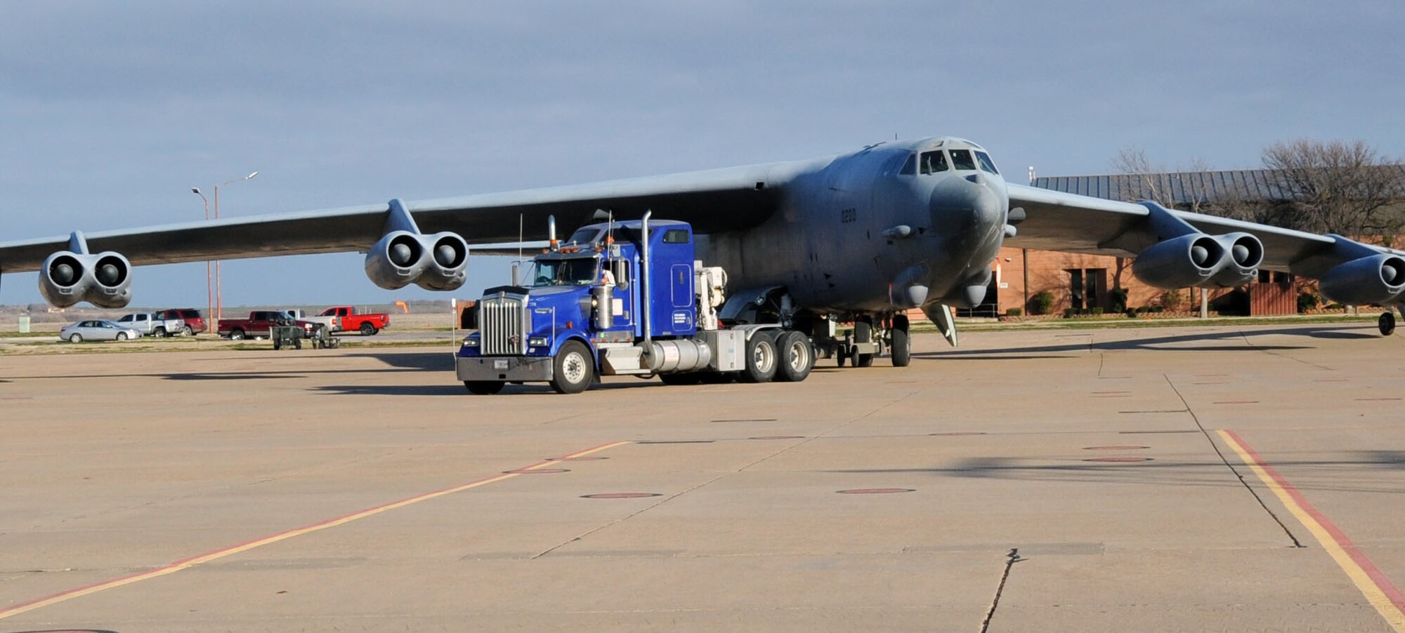 The replacement B-52G is being transported to its new home, where it will replace the “City of Burkburnett” B-52 that has succumb to the outdoor elements and is no longer able to be maintained at historical requirements.  The pictured B-52 will replace the B-52 that has sat at the corner of Missile Rd. and Avenue E as a static since 1991. (U.S. Air Force Photo/ Josh Wilson)