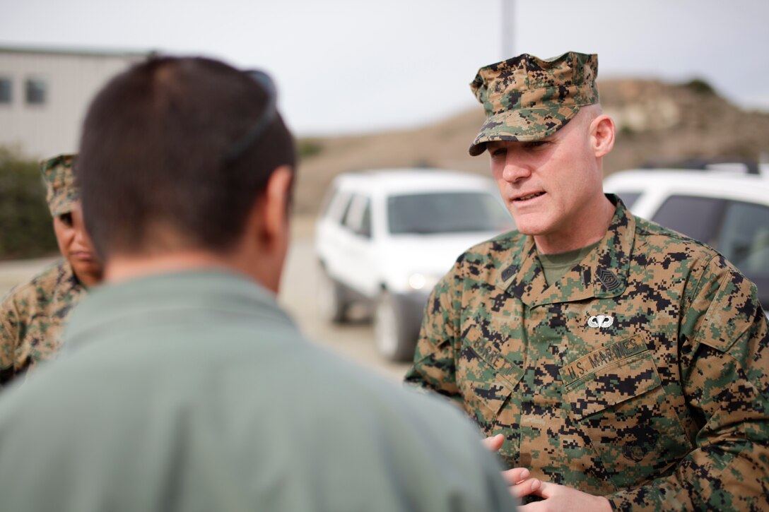 Sgt. Maj. Micheal P. Barrett, the 17th Sergeant Major of the Marine Corps, tours the Home Station Training Lanes at Marine Corps Base Camp Pendleton, Calif., Jan. 11, 2012.