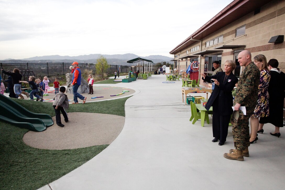 Sgt. Maj. Micheal P. Barrett, the 17th Sergeant Major of the Marine Corps, tours the Browne Child Development Center at Marine Corps Base Camp Pendleton, Calif., Jan. 11, 2012.