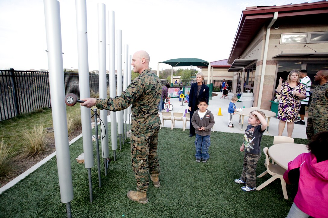 Sgt. Maj. Micheal P. Barrett, the 17th Sergeant Major of the Marine Corps, tours the Browne Child Development Center at Marine Corps Base Camp Pendleton, Calif., Jan. 11, 2012.
