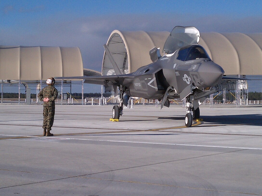 The Marine Corps welcomed its first F-35B aircraft, the Marine Corps variant of the F-35 Lightning II, at Eglin Air Force Base, Fla., Jan. 11.