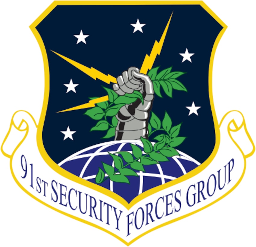 91st Security Forces Group (Color). Image provided by 5 BW/HO. In accordance with Chapter 3 of AFI 84-105, commercial reproduction of this emblem is NOT permitted without the permission of the proponent organizational/unit commander. Image is 7 x 7 inches @ 300 dpi