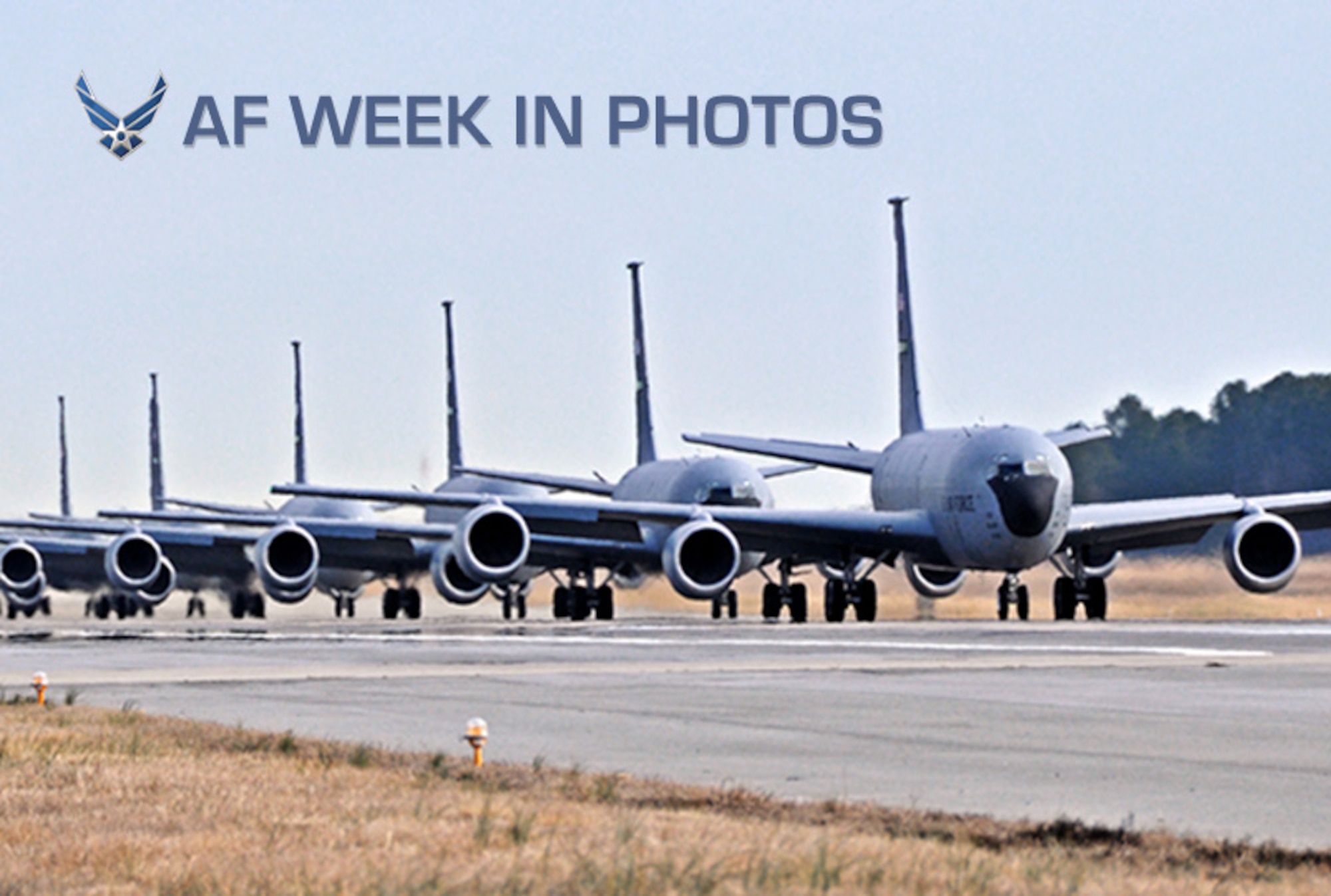Seven KC-135R Stratotankers from the 916th Air Refueling Wing, Air Force Reserve, line the ramp at Seymour Johnson Air Force Base on Jan. 8, 2012. (U.S. Air Force photo/Master Sgt. Wendy Lopedote)